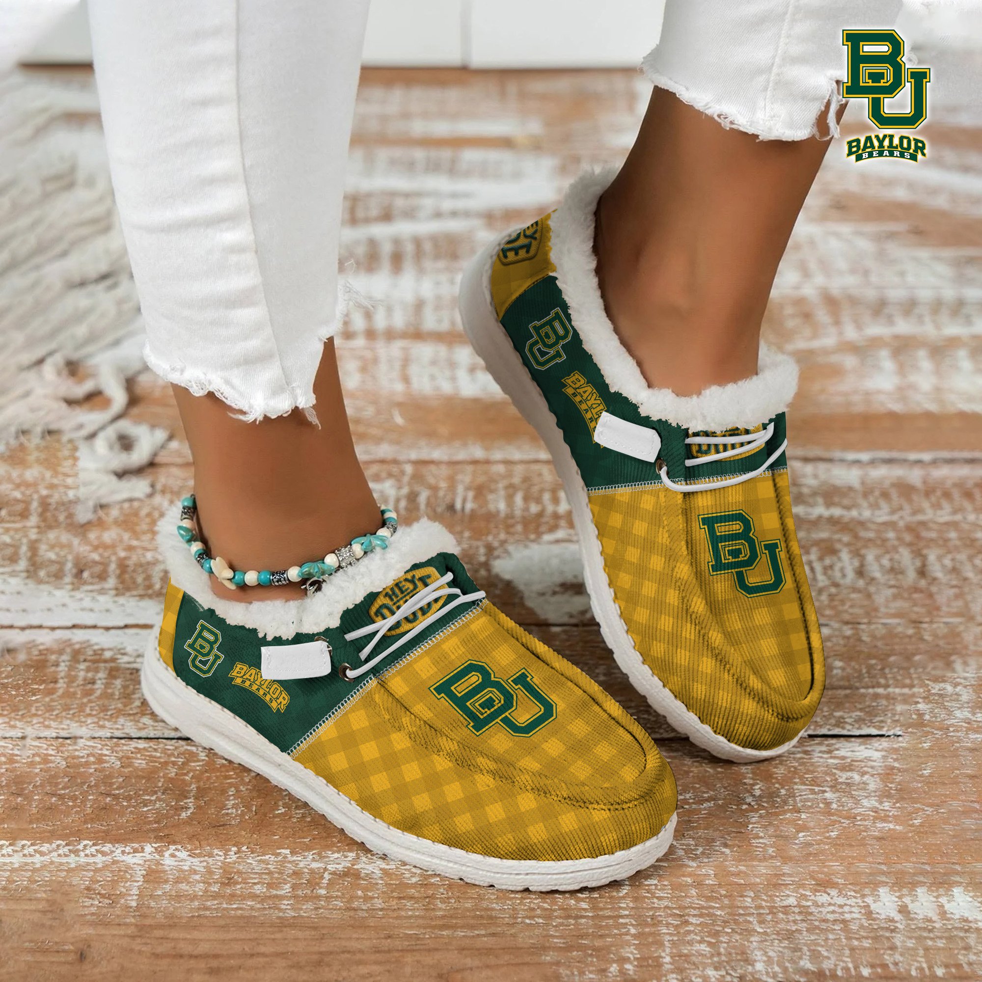 JWFancy Baylor Bears Hey Dude Shoes Wally Men's Lace Up Loafers Comfortable For Men And Women