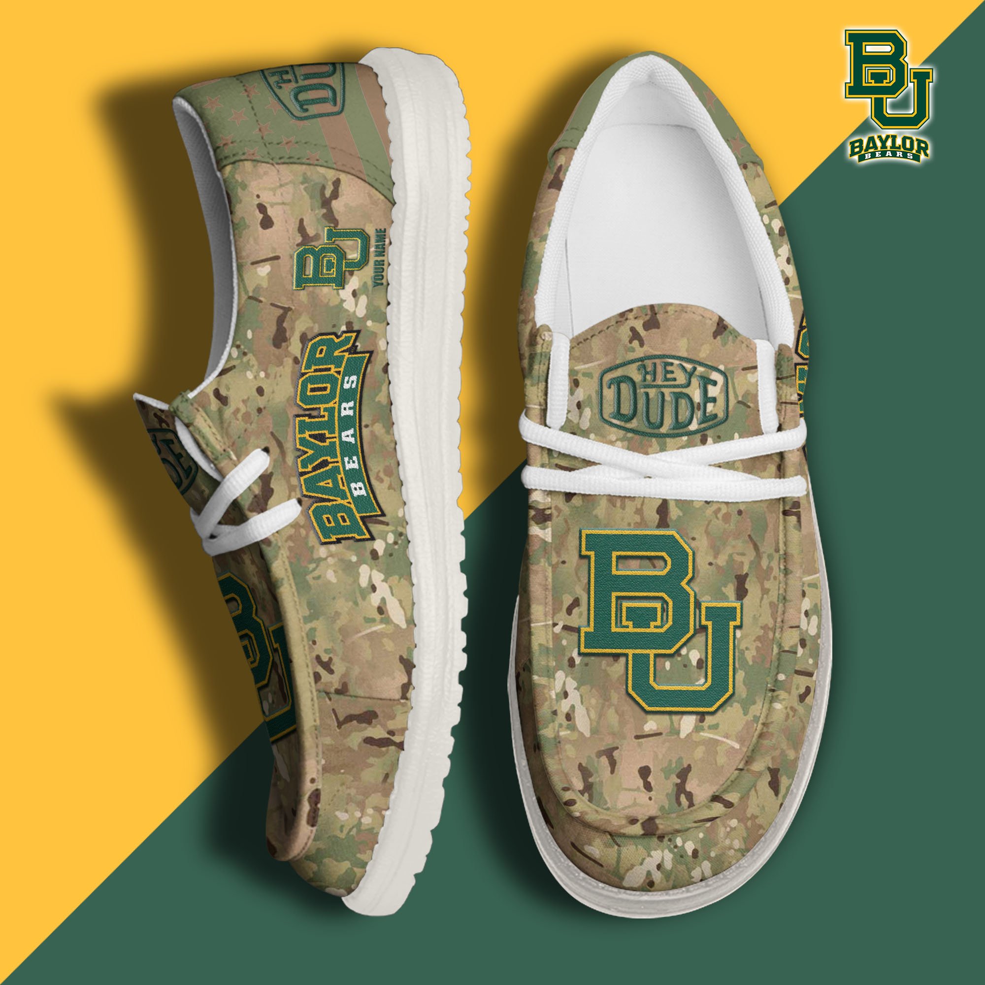JWFancy Baylor Bears Hey Dude Shoes Wally Men's Lace Up Loafers Comfortable For Men And Women