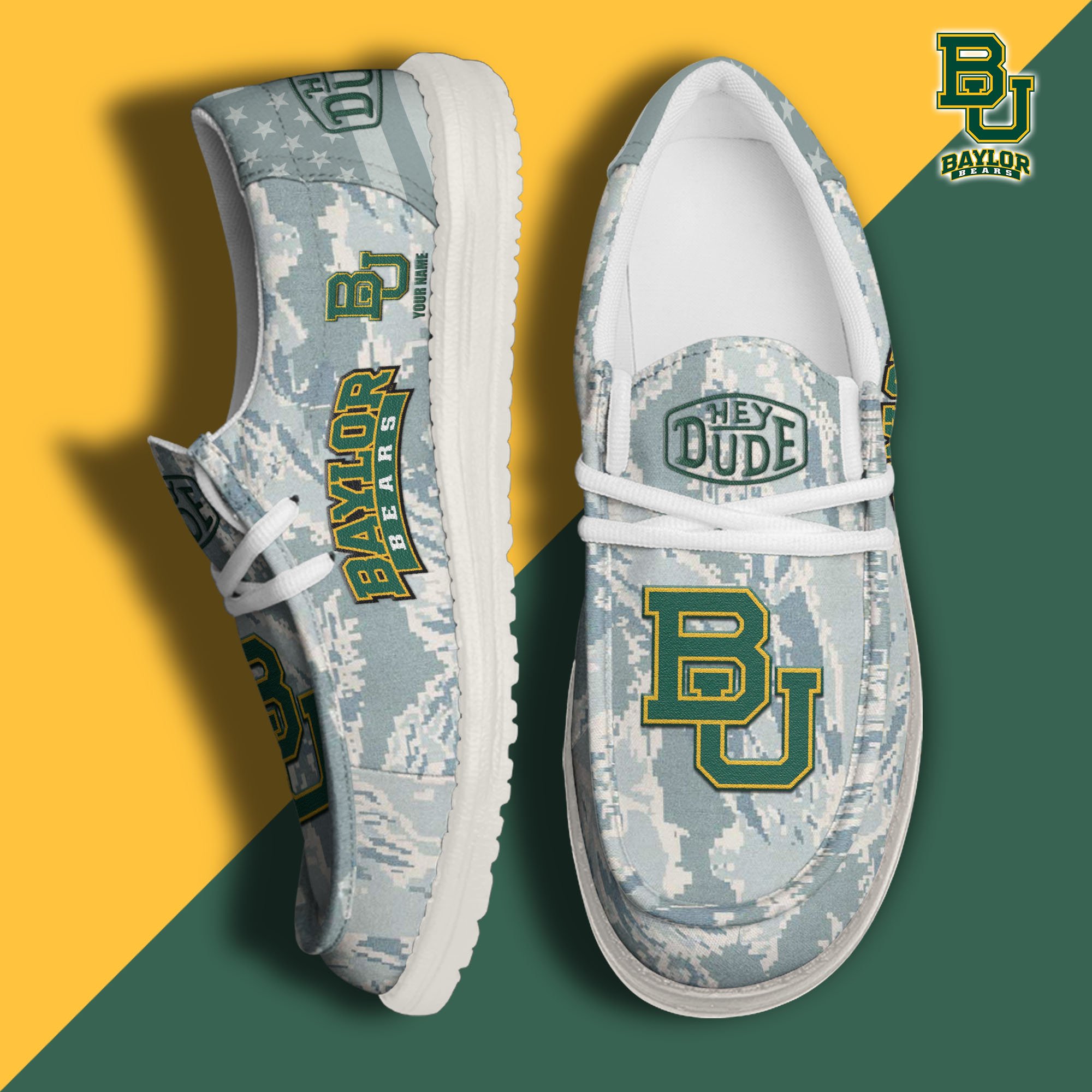 JWFancy Baylor Bears Hey Dude Shoes Wally Men's Lace Up Loafers Comfortable For Men And Women