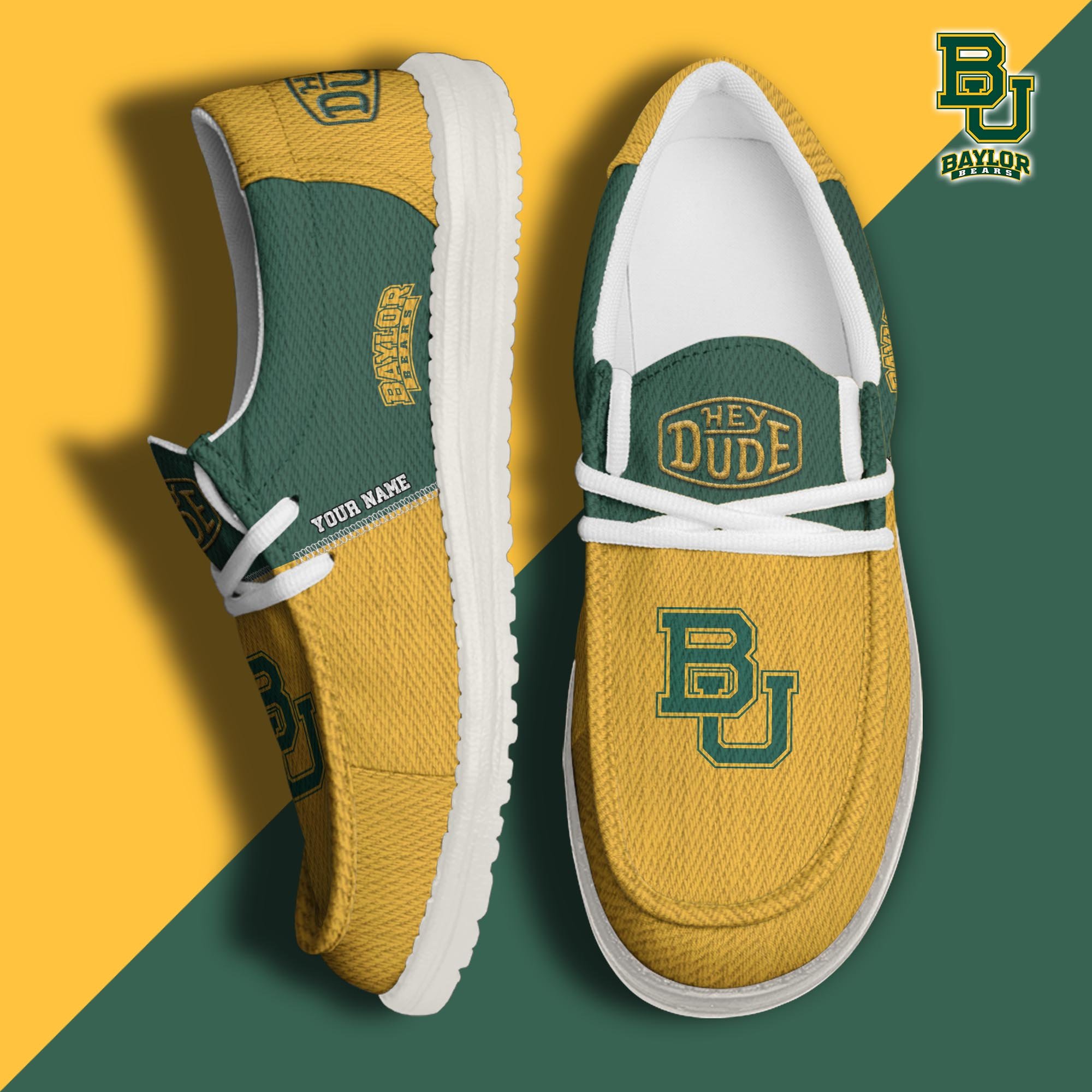 JWFancy Baylor Bears Hey Dude Shoes Wally Men's Lace Up Loafers Comfortable For Men And Women