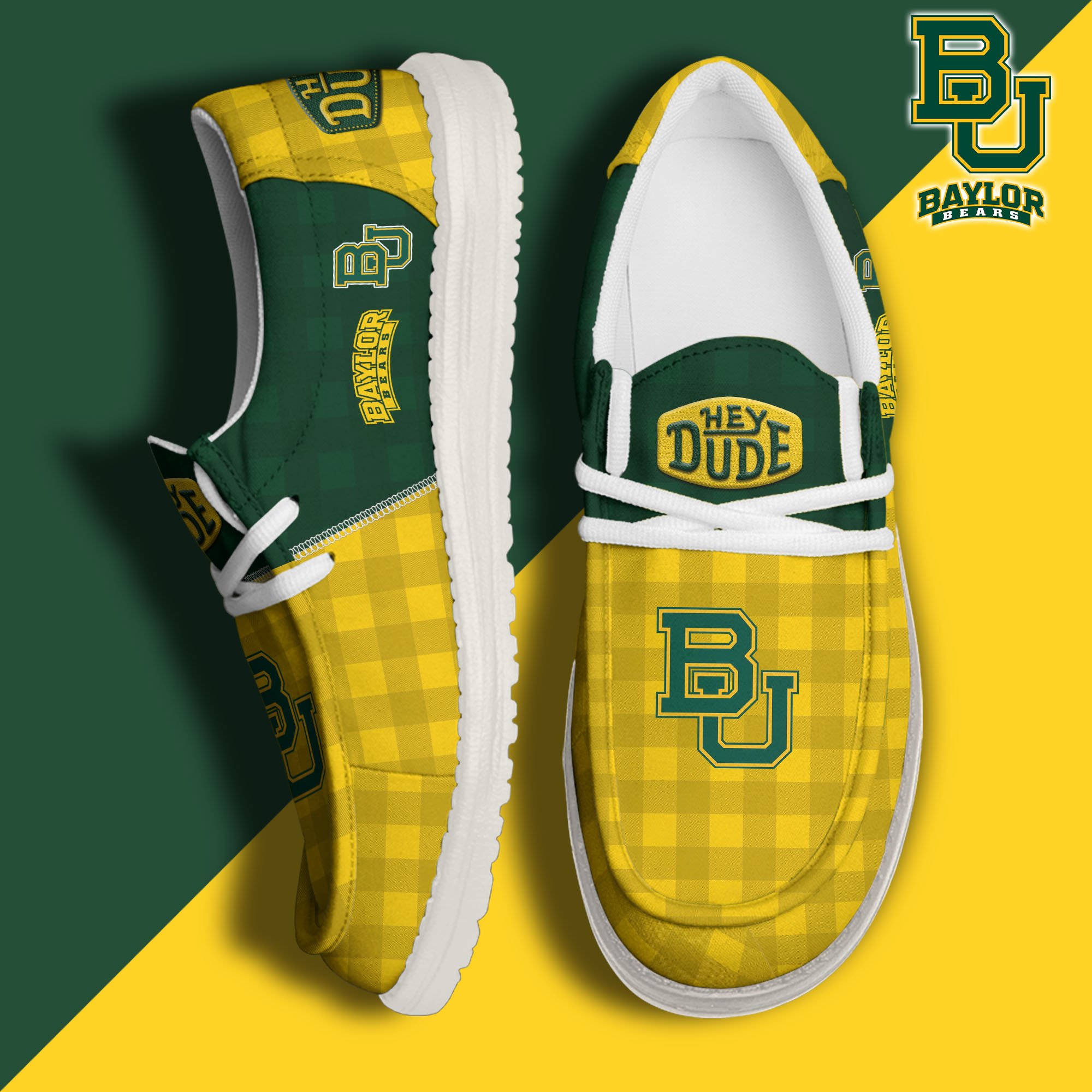 JWFancy Baylor Bears Hey Dude Shoes Wally Men's Lace Up Loafers Comfortable For Men And Women
