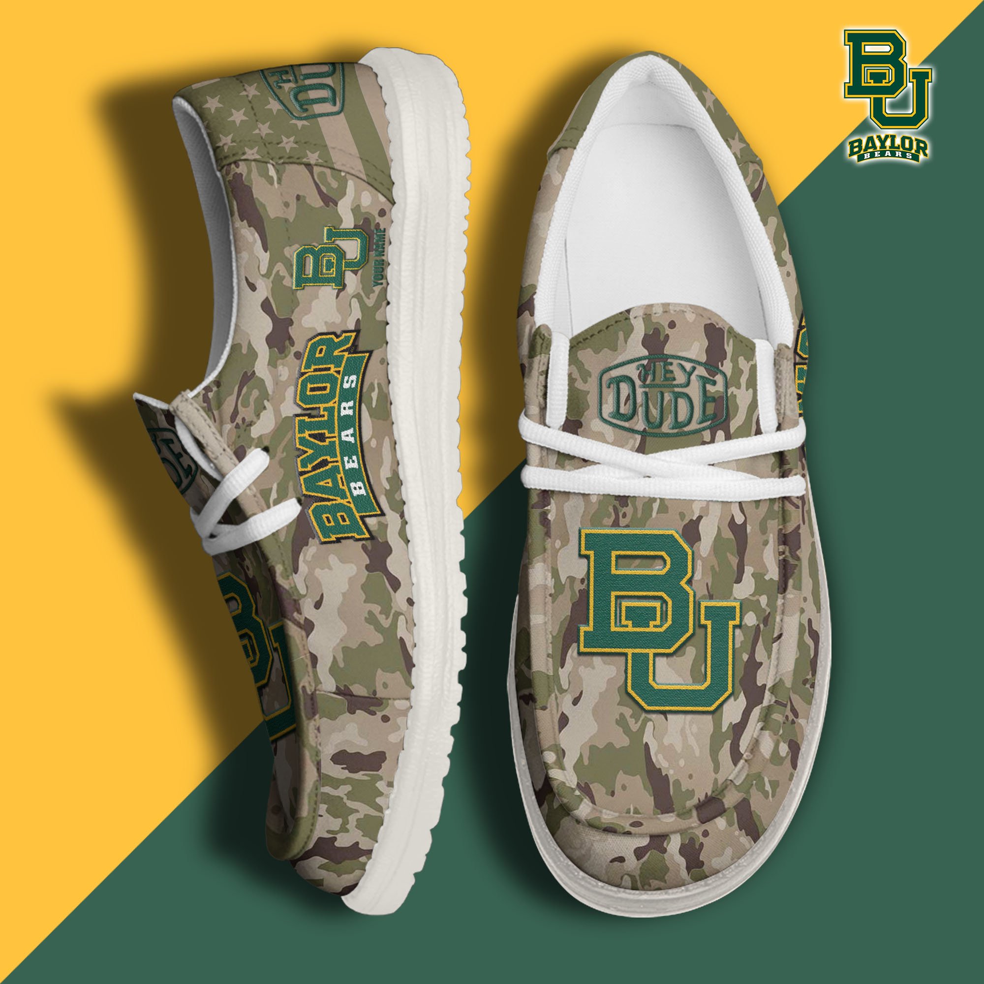 JWFancy Baylor Bears Hey Dude Shoes Wally Men's Lace Up Loafers Comfortable For Men And Women