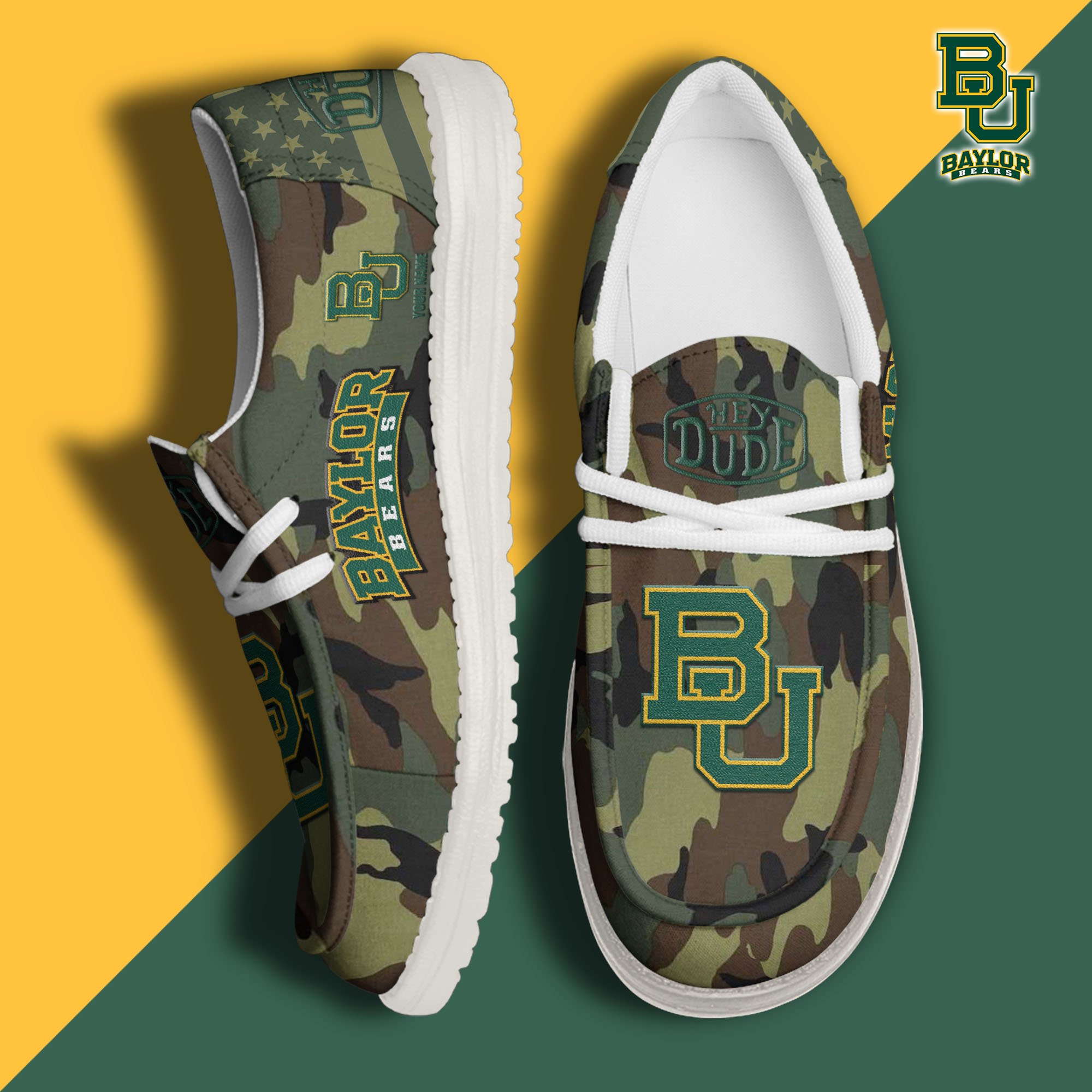 JWFancy Baylor Bears Hey Dude Shoes Wally Men's Lace Up Loafers Comfortable For Men And Women