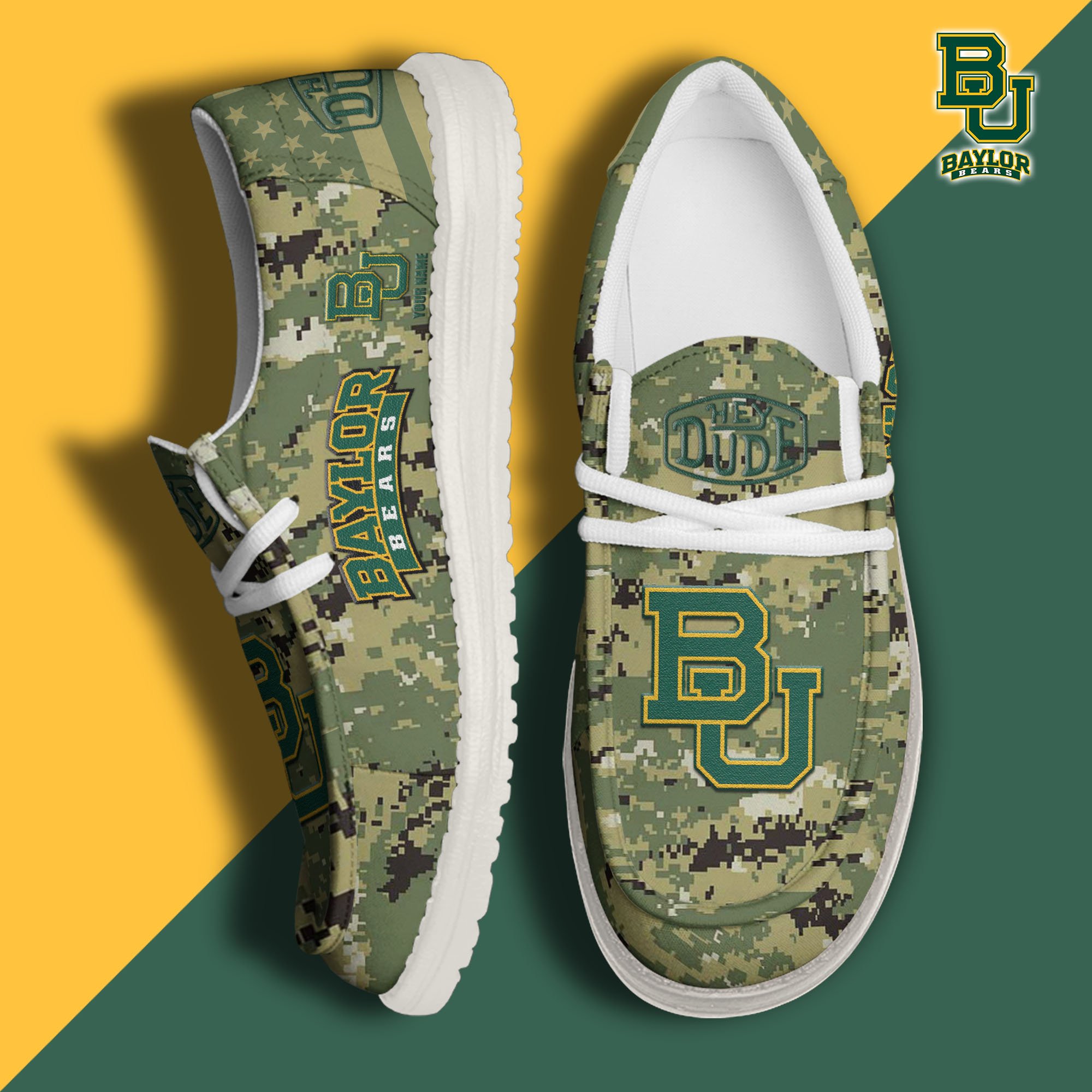 JWFancy Baylor Bears Hey Dude Shoes Wally Men's Lace Up Loafers Comfortable For Men And Women