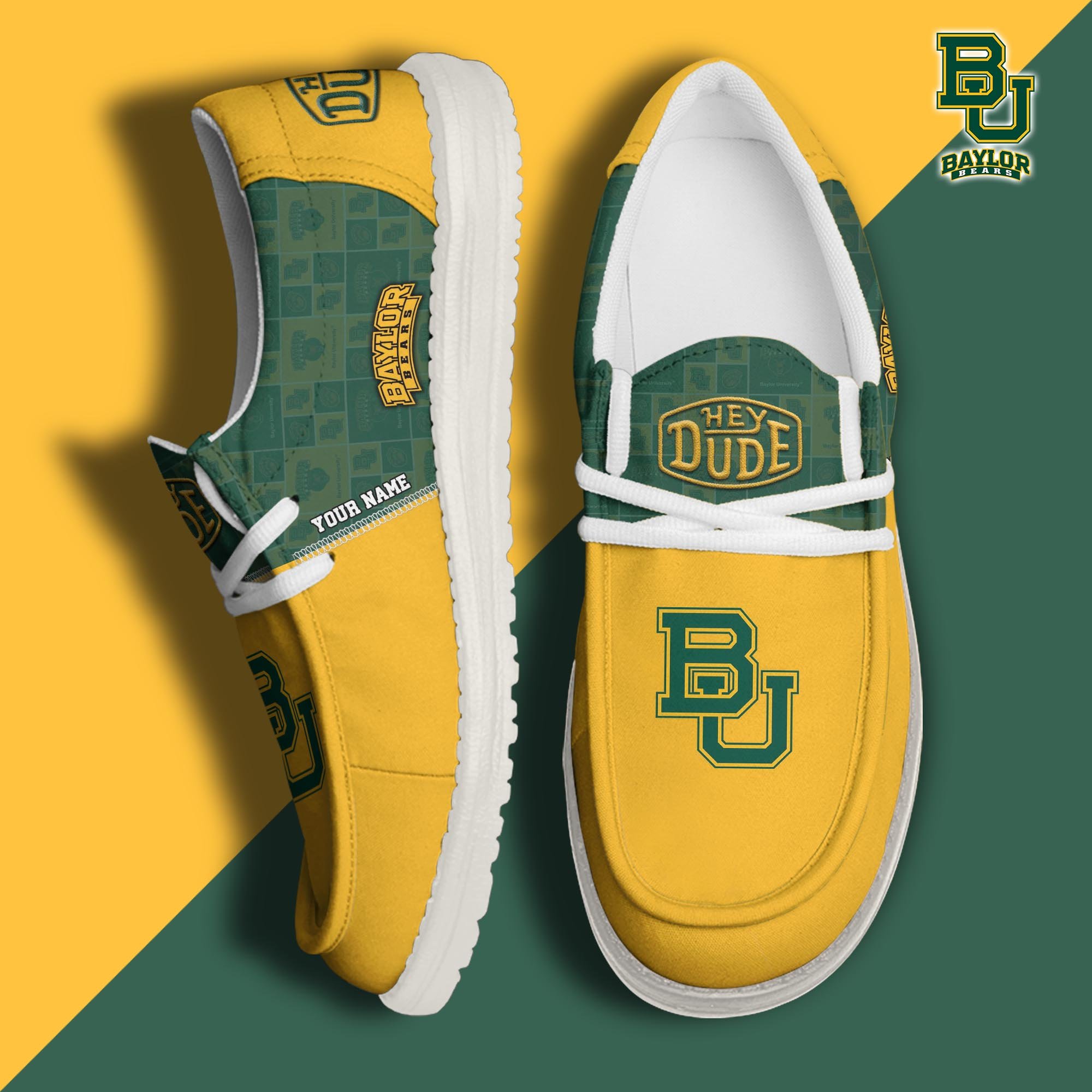 JWFancy Baylor Bears Hey Dude Shoes Wally Men's Lace Up Loafers Comfortable For Men And Women