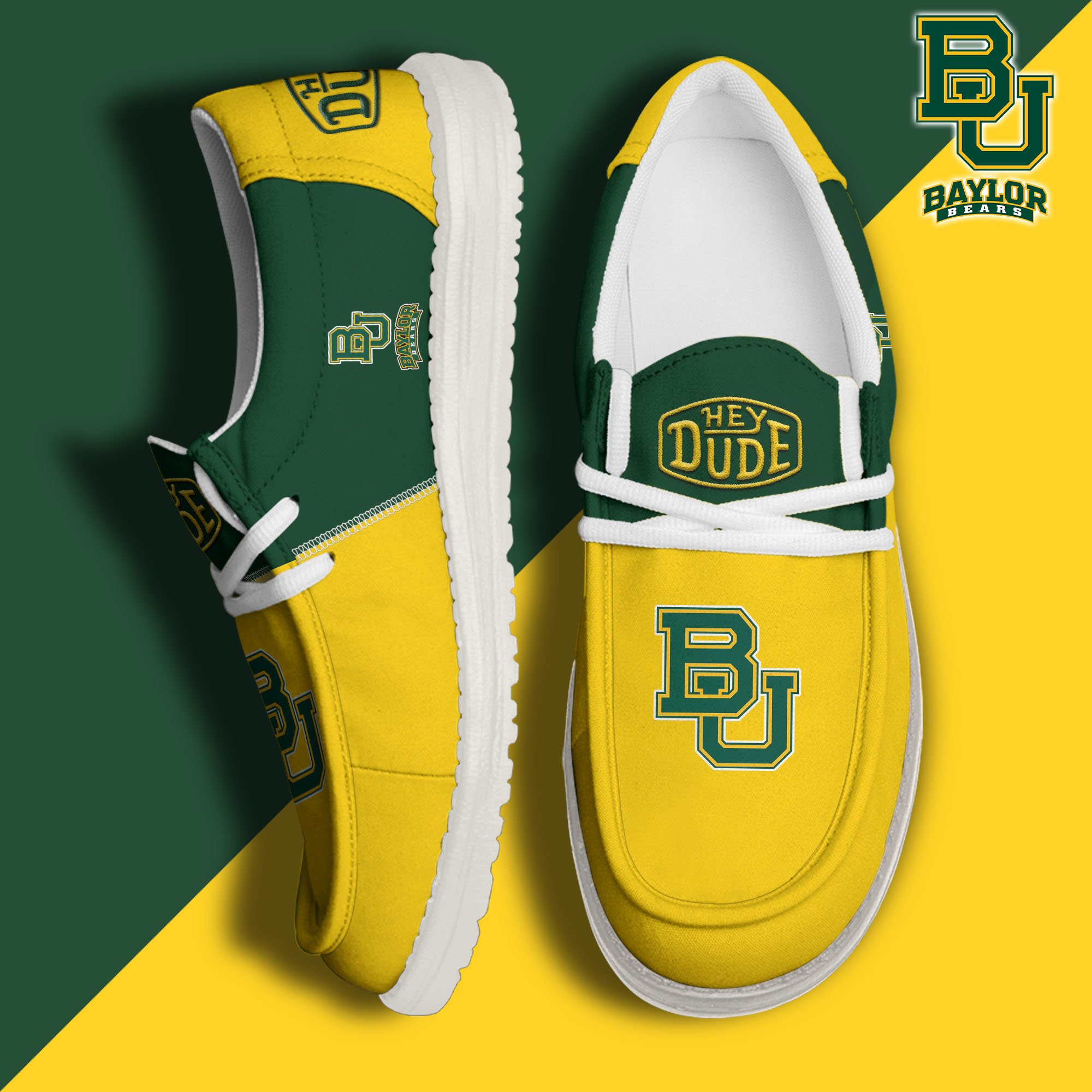 JWFancy Baylor Bears Hey Dude Shoes Wally Men's Lace Up Loafers Comfortable For Men And Women