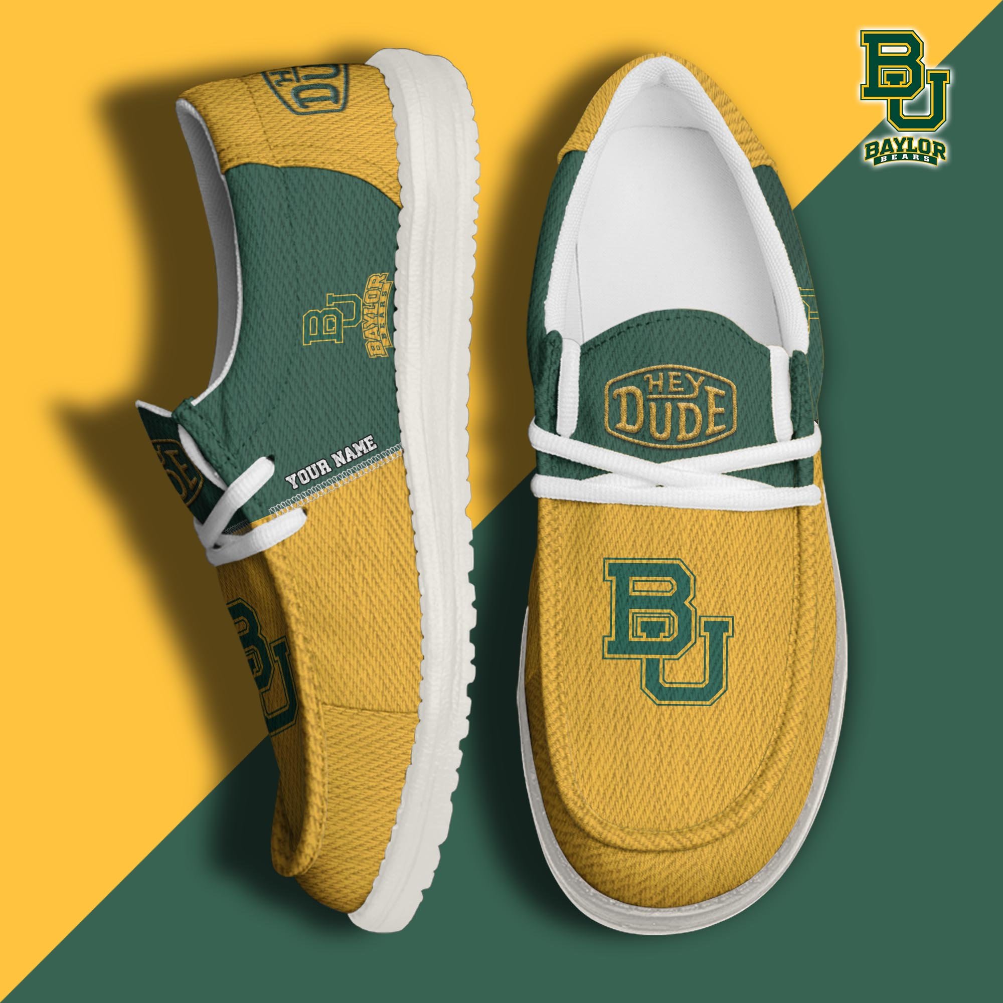 JWFancy Baylor Bears Hey Dude Shoes Wally Men's Lace Up Loafers Comfortable For Men And Women