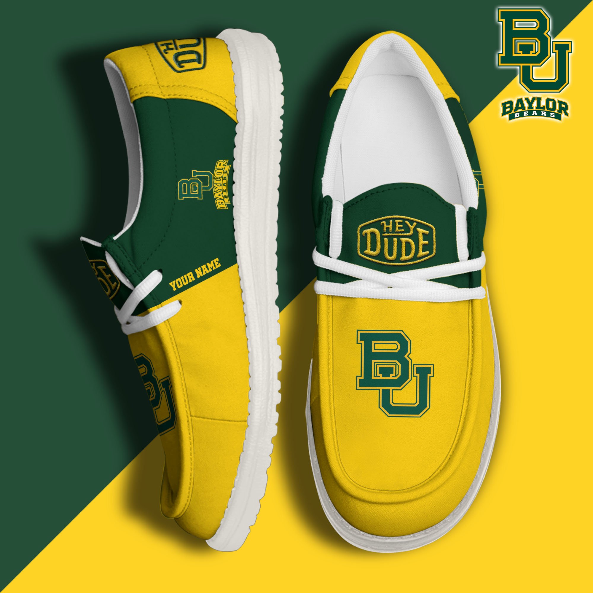 JWFancy Baylor Bears Hey Dude Shoes Wally Men's Lace Up Loafers Comfortable For Men And Women