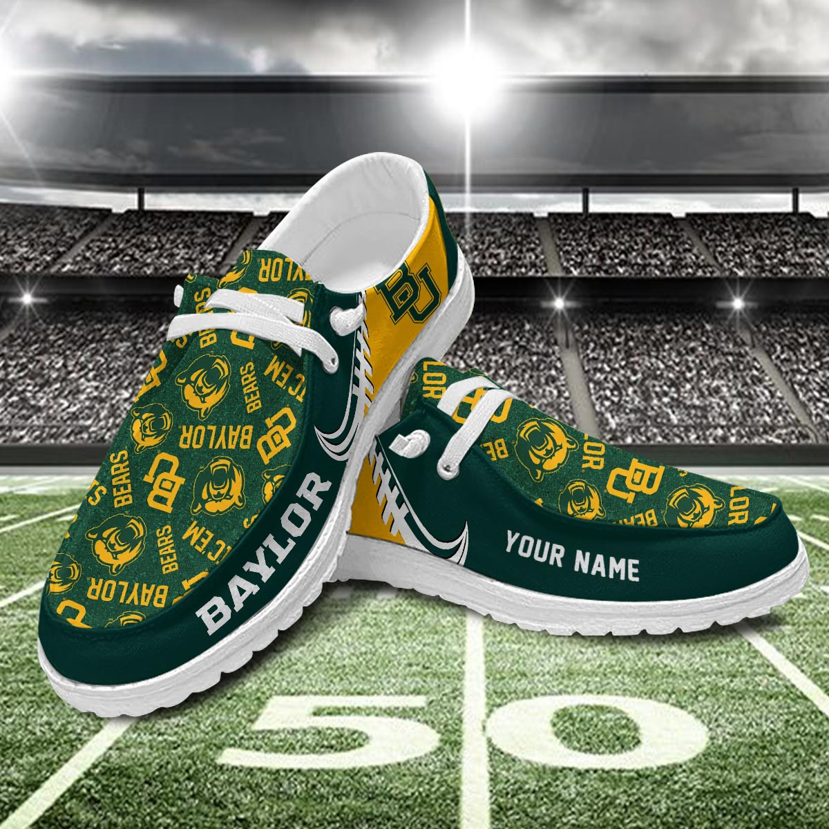 JWFancy Baylor Bears Hey Dude Shoes Wally Men's Lace Up Loafers Comfortable For Men And Women