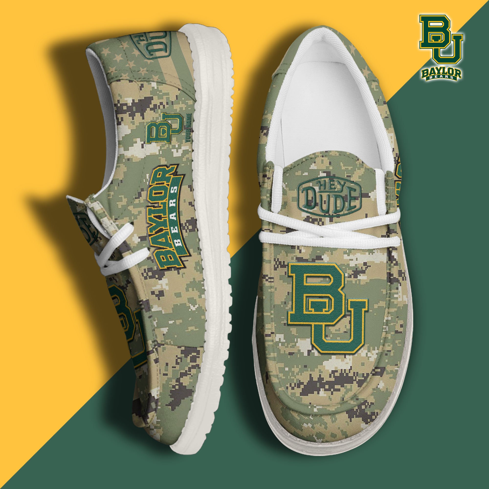 JWFancy Baylor Bears Hey Dude Shoes Wally Men's Lace Up Loafers Comfortable For Men And Women