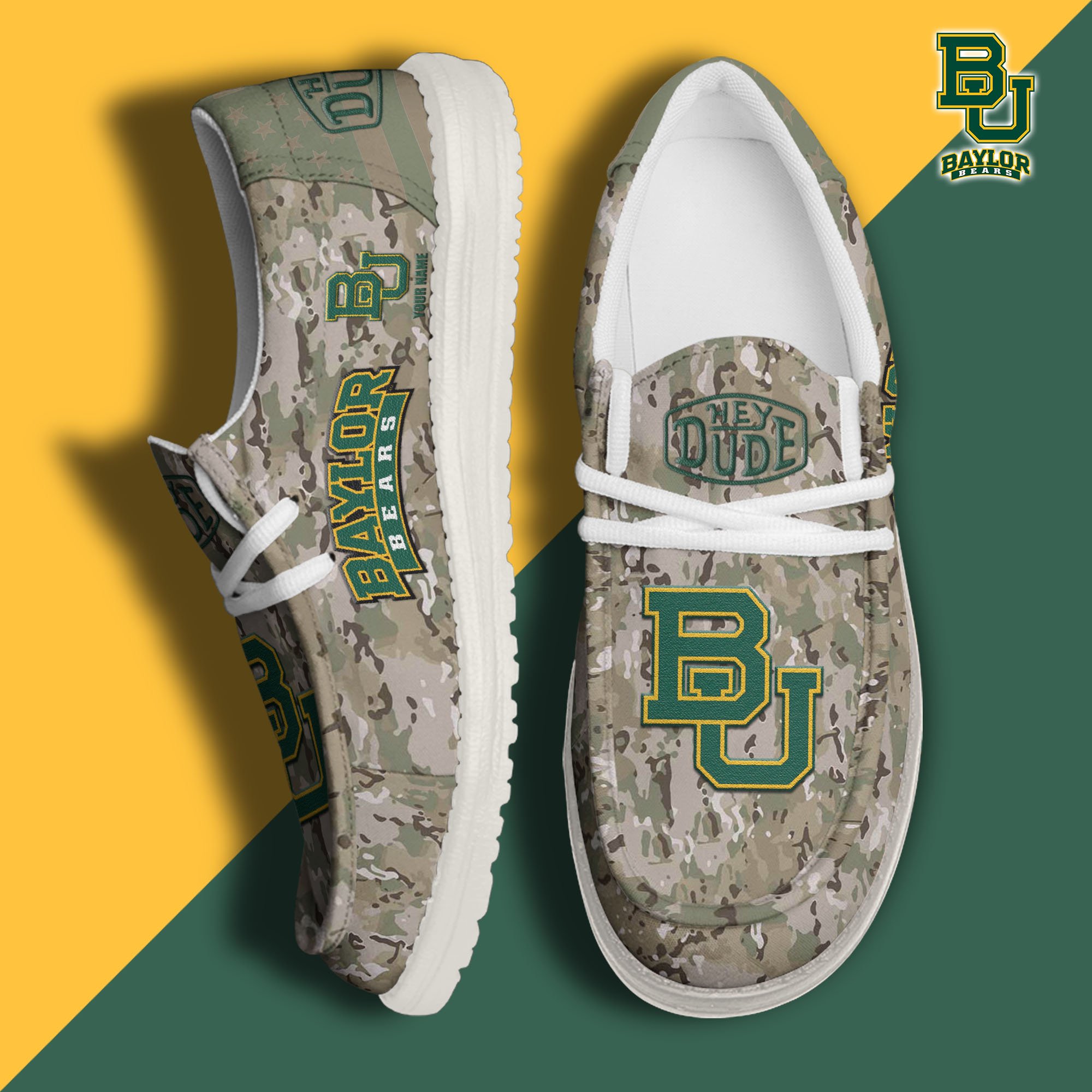 JWFancy Baylor Bears Hey Dude Shoes Wally Men's Lace Up Loafers Comfortable For Men And Women