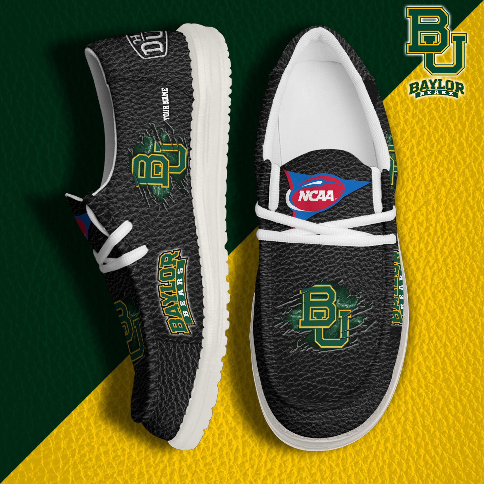 JWFancy Baylor Bears Hey Dude Shoes Wally Men's Lace Up Loafers Comfortable For Men And Women