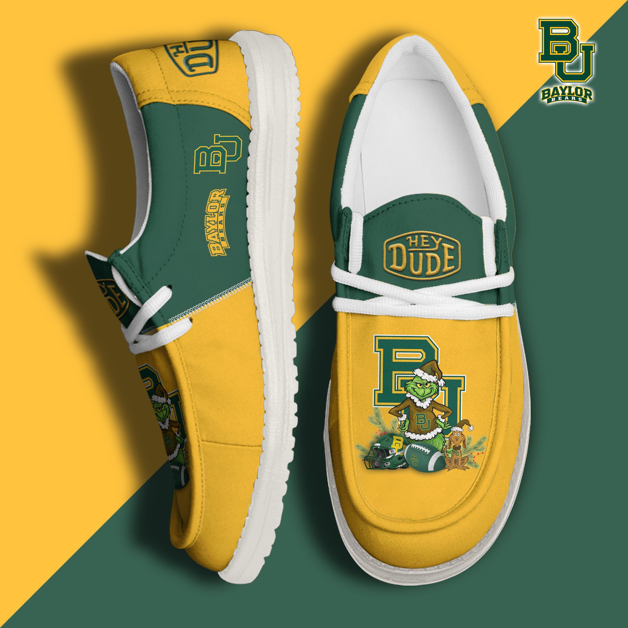 JWFancy Baylor Bears Hey Dude Shoes Wally Men's Lace Up Loafers Comfortable For Men And Women