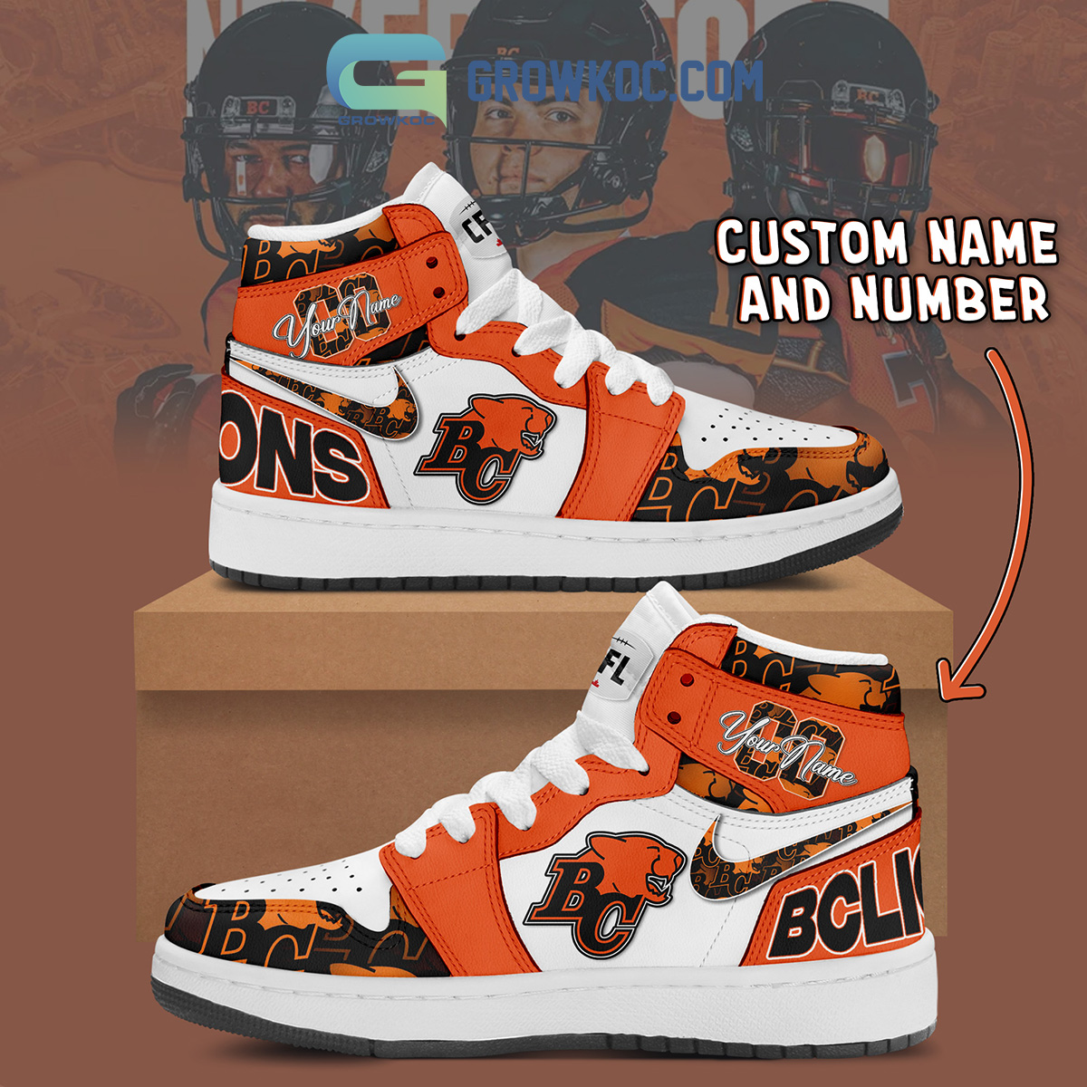 JWFancy BC Lions AJ1 High Sneakers Shoes For Men And Women