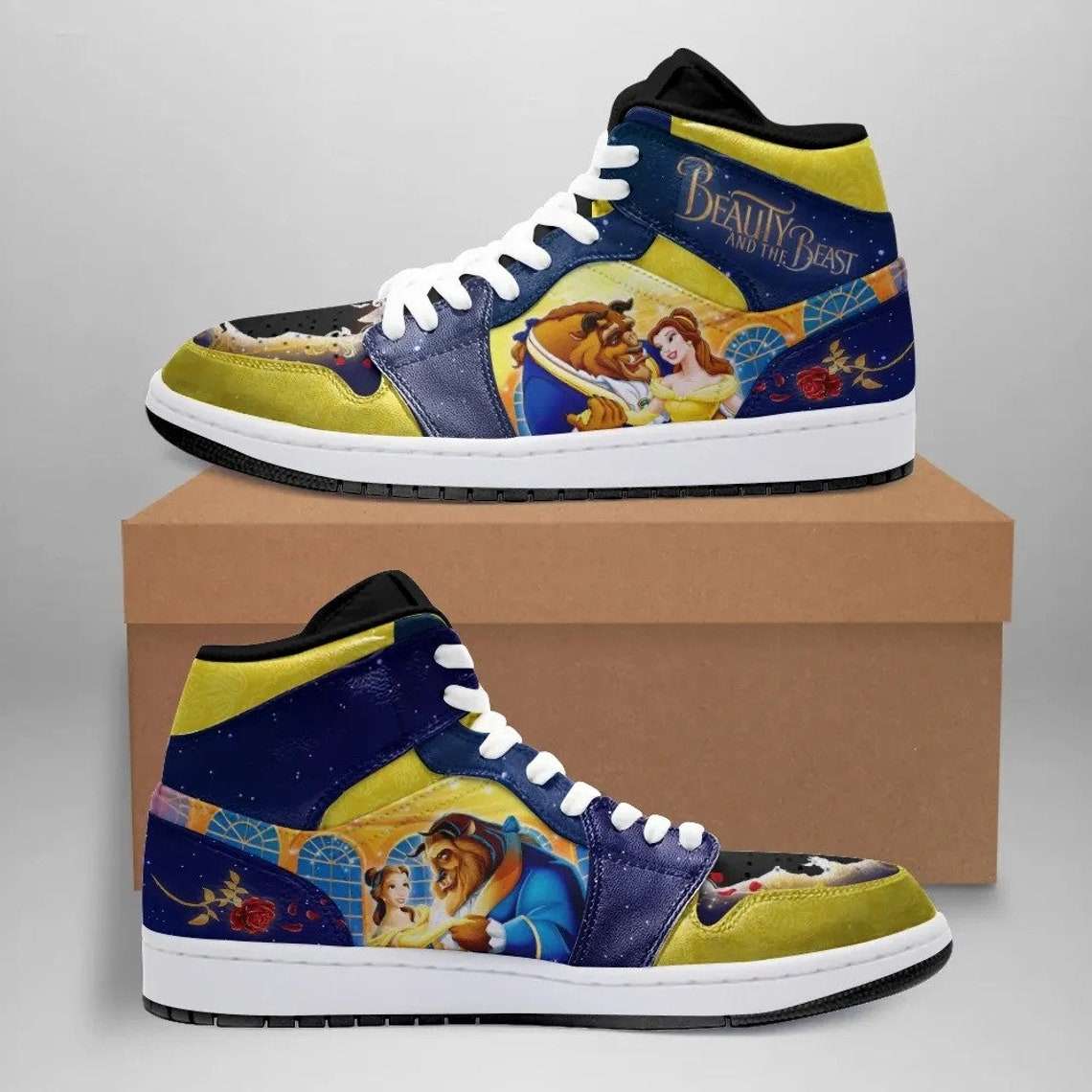 JWFancy Beauty and the Beast AJ1 High Sneakers Shoes For Men And Women