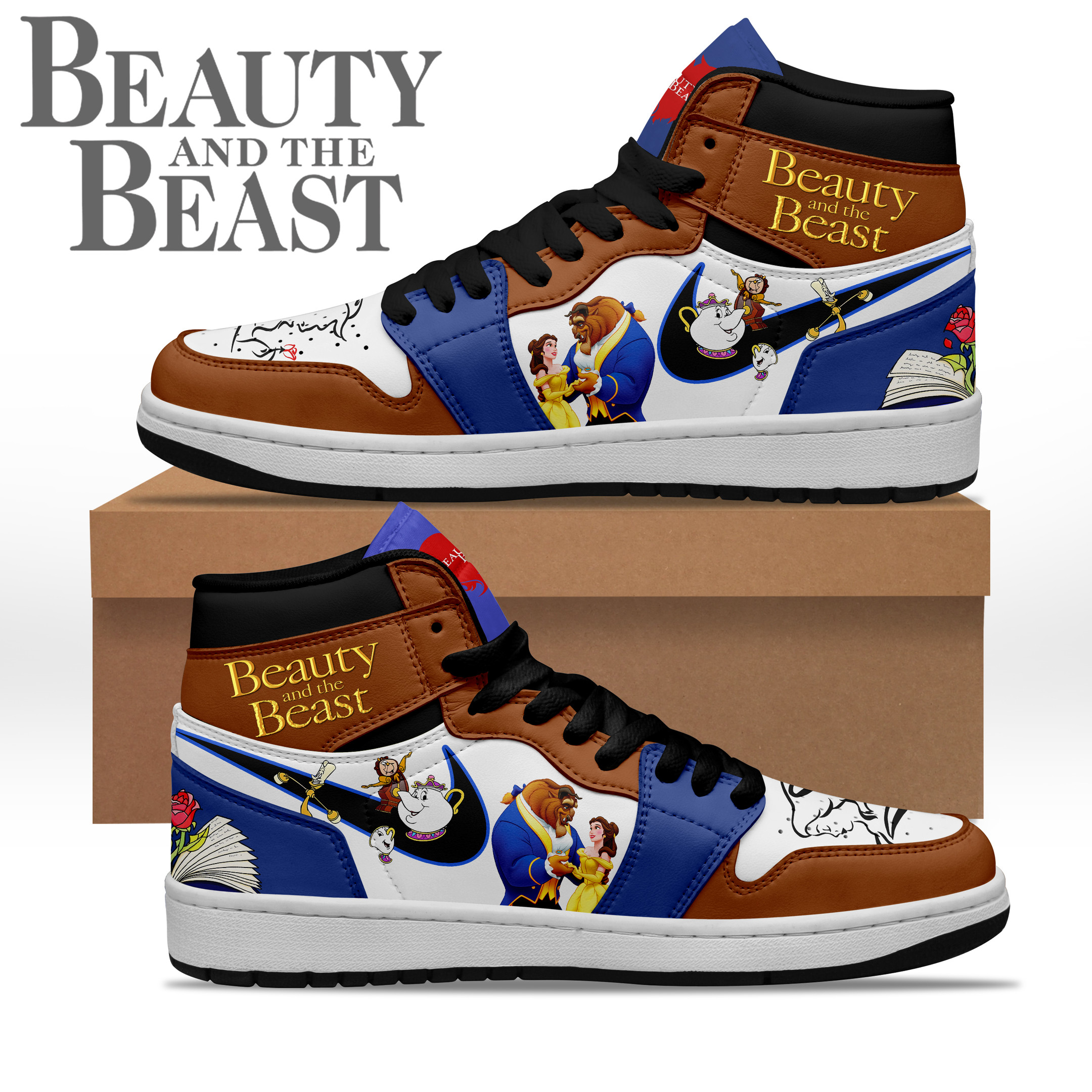 JWFancy Beauty and the Beast AJ1 High Sneakers Shoes For Men And Women