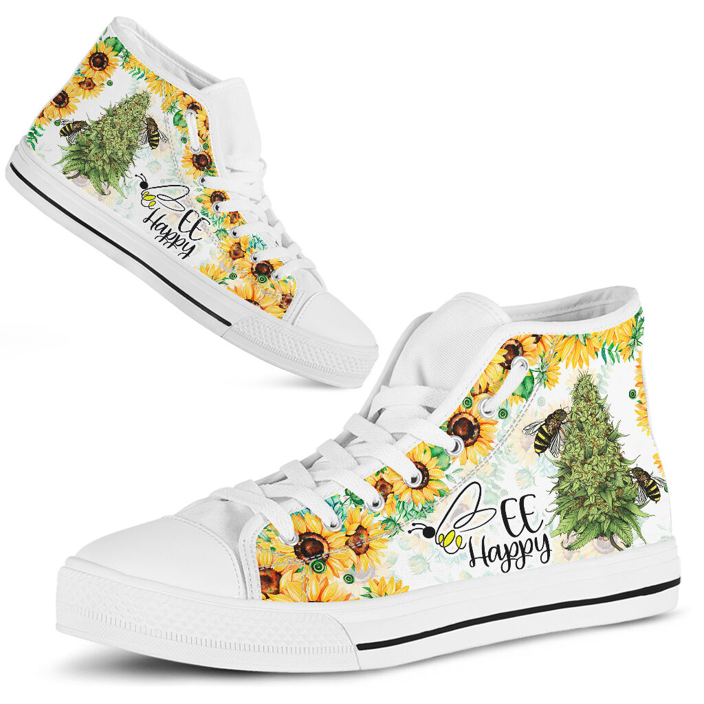 JWFancy Bee Happy - Weed High Top Canvas Sneakers Shoes For Men And Women