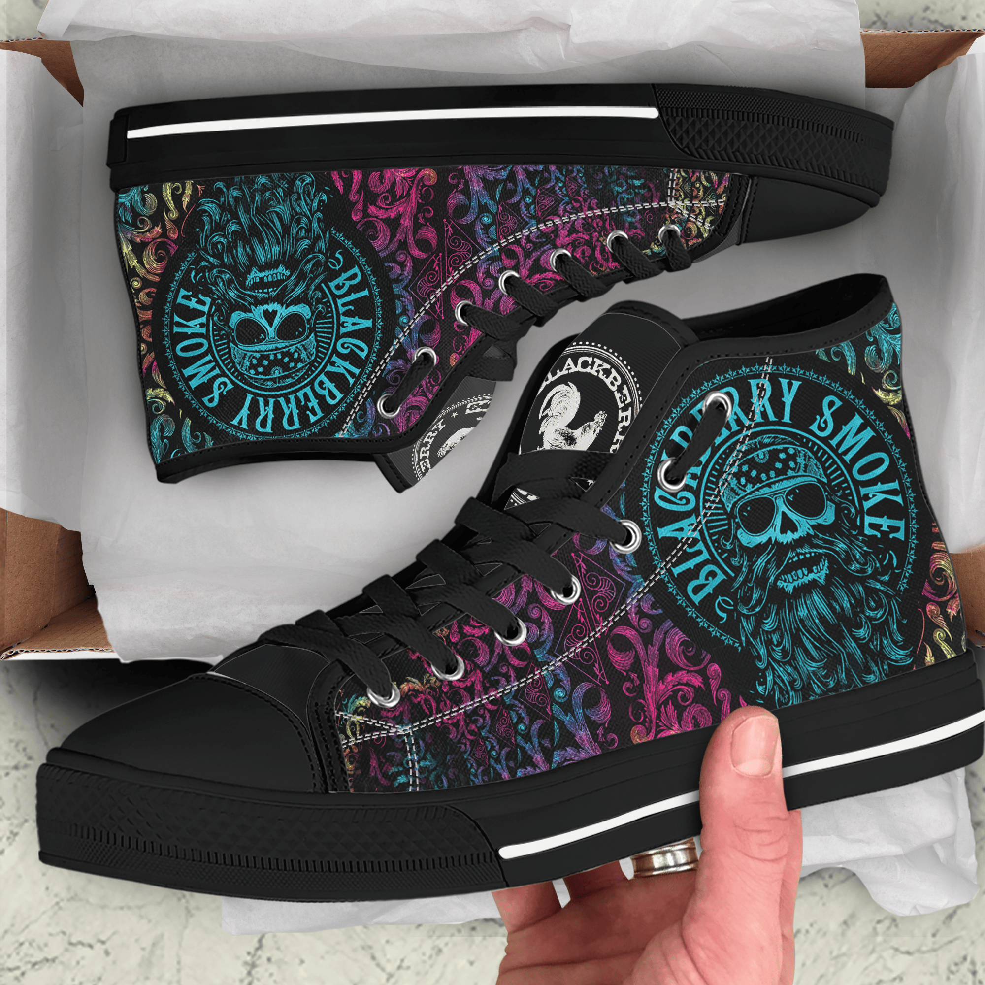 JWFancy Blackberry Smoke High Top Canvas Sneakers Shoes For Men And Women