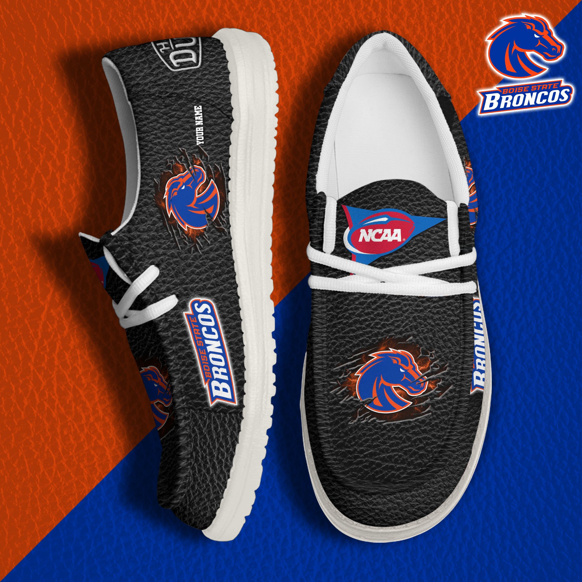 JWFancy Boise State Broncos Hey Dude Shoes Wally Men's Lace Up Loafers Comfortable For Men And Women