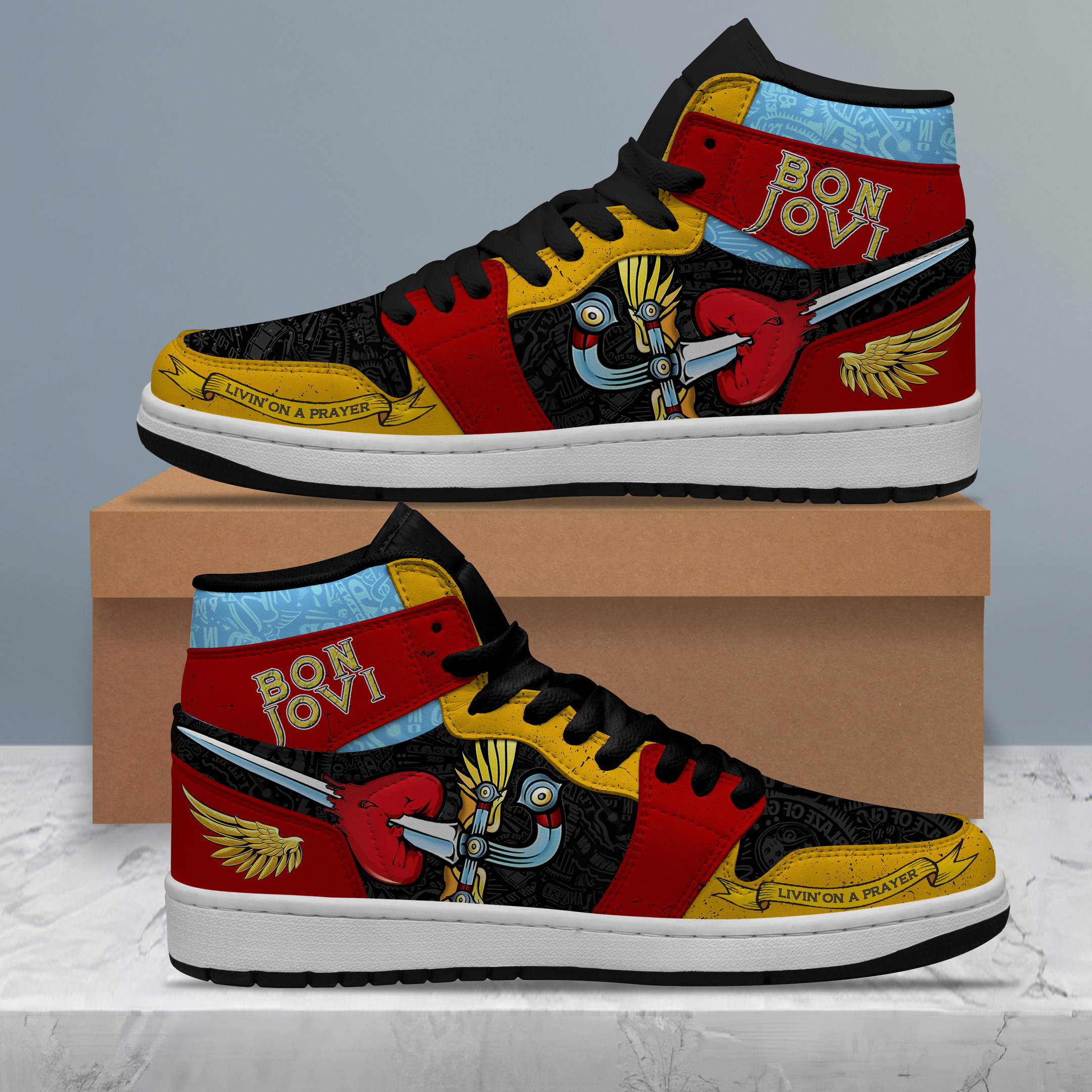 JWFancy Bon Jovi AJ1 High Sneakers Shoes For Men And Women
