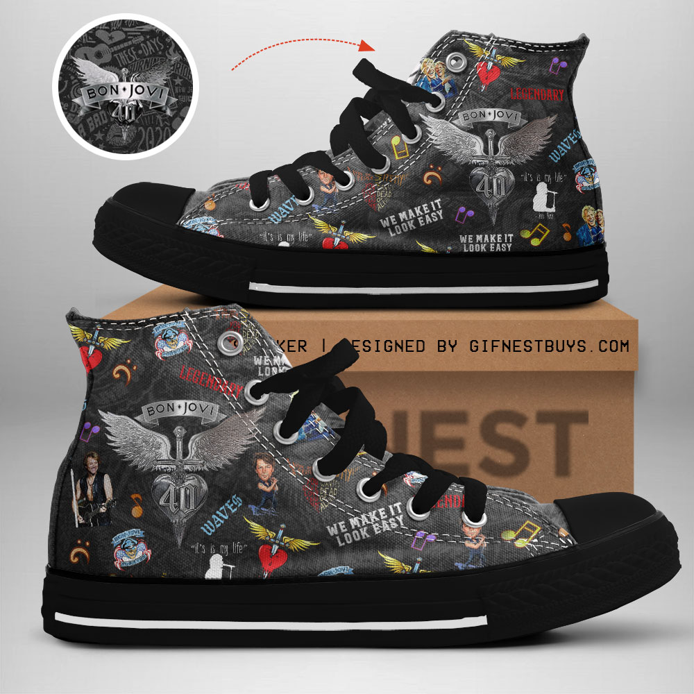 JWFancy Bon Jovi High Top Canvas Sneakers Shoes For Men And Women