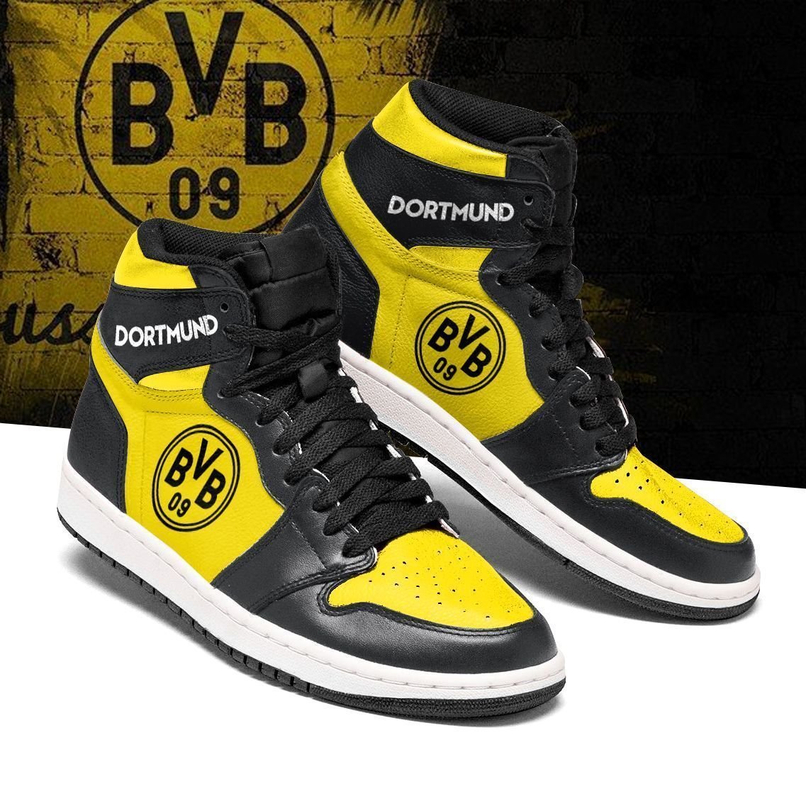 JWFancy Borussia Dortmund Bundesliga AJ1 High Sneakers Shoes For Men And Women