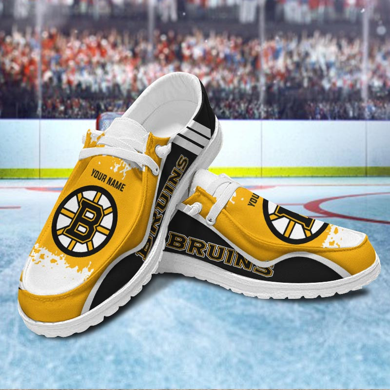 JWFancy Boston Bruins Hey Dude Shoes Wally Men's Lace Up Loafers Comfortable For Men And Women