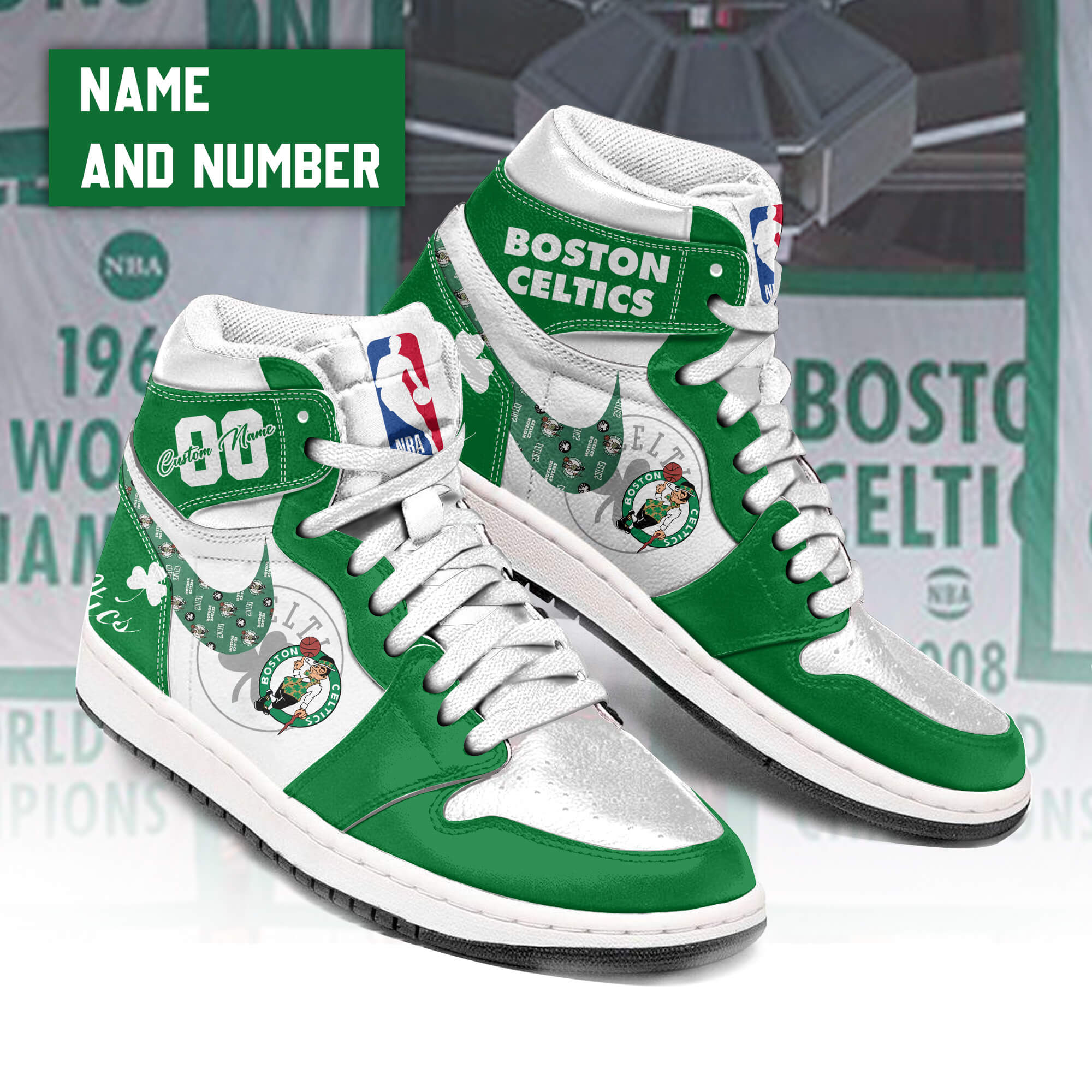 JWFancy Boston Celtics AJ1 High Sneakers Shoes For Men And Women