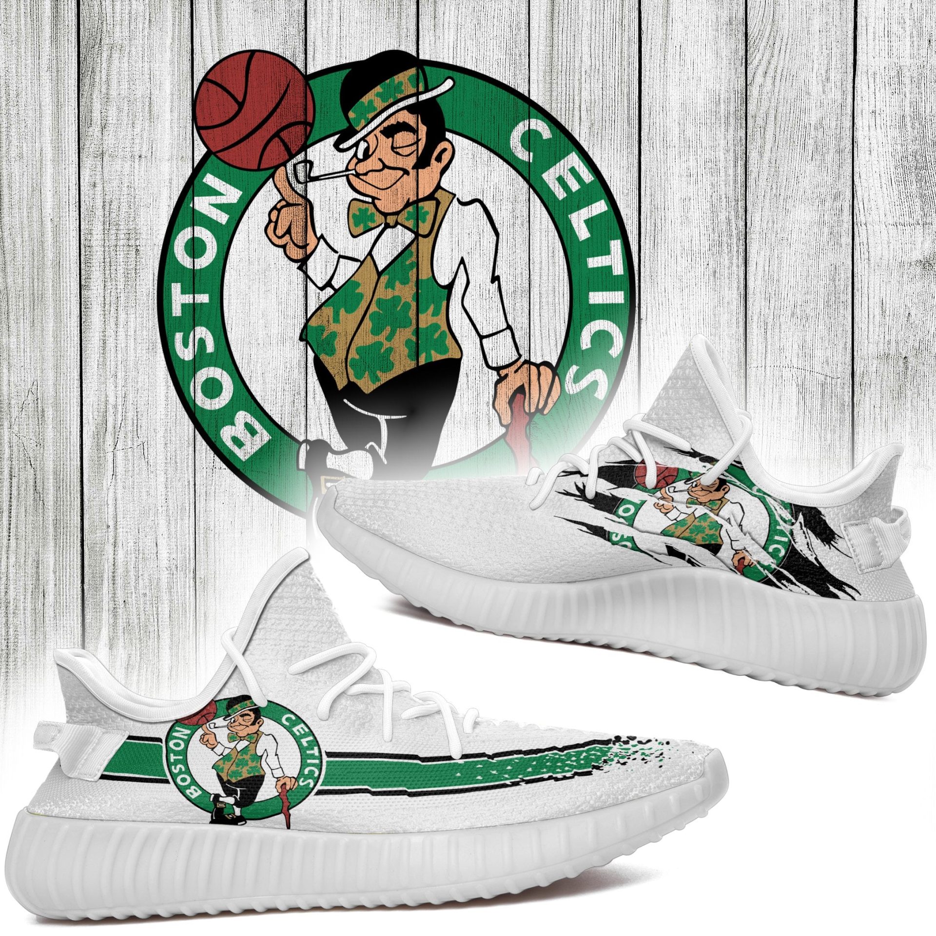JWFancy Boston Celtics Yeezy Boost Shoes For Men And Women