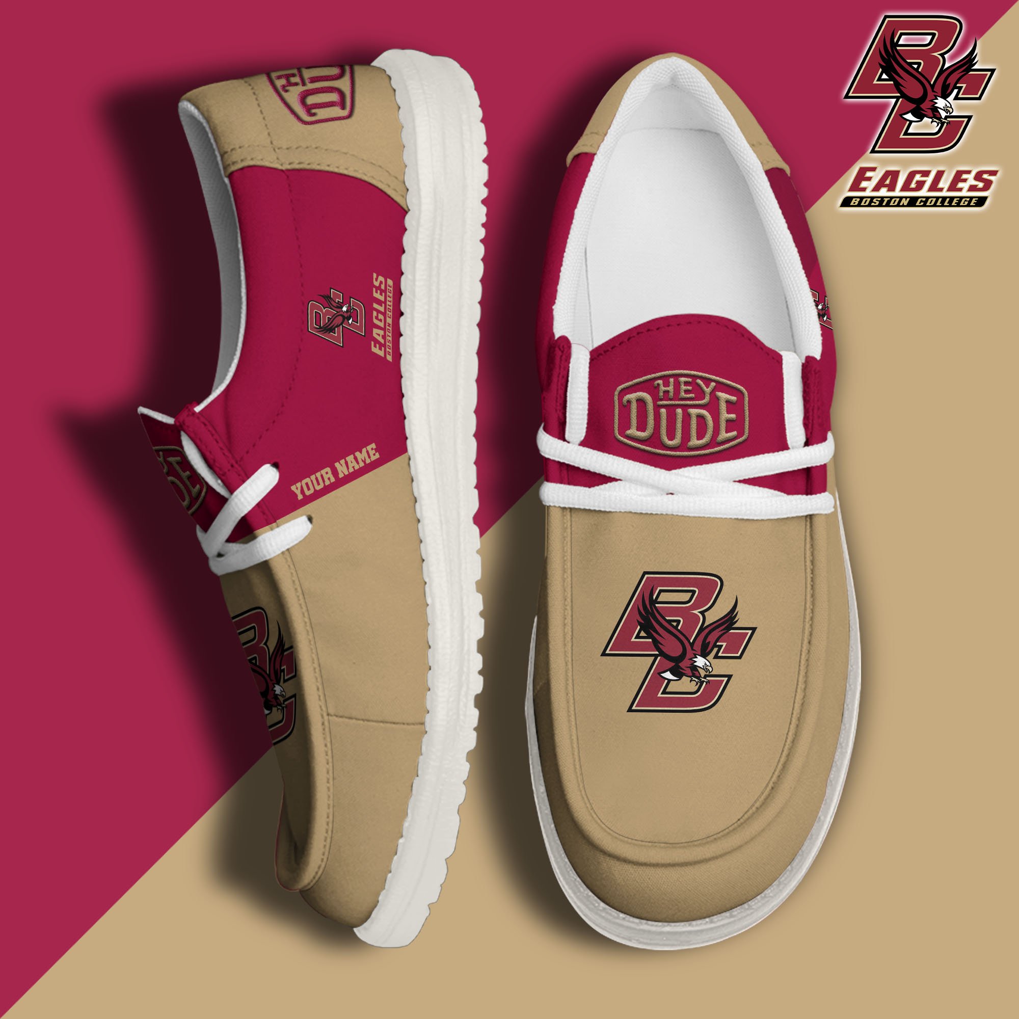 JWFancy Boston College Eagles Hey Dude Shoes Wally Men's Lace Up Loafers Comfortable For Men And Women