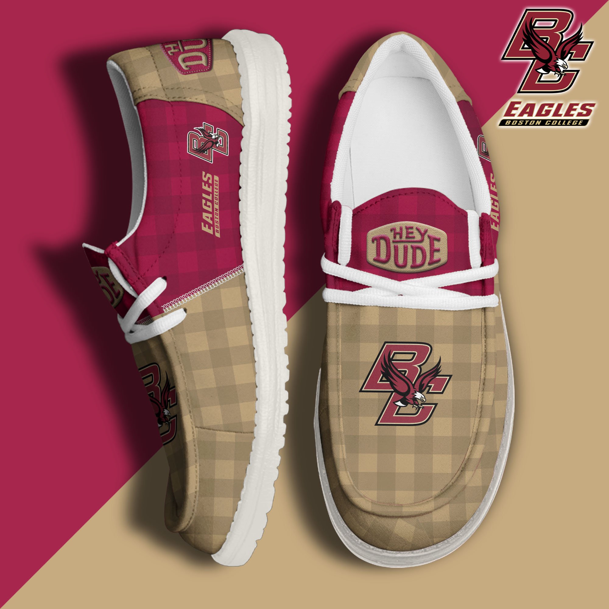JWFancy Boston College Eagles Hey Dude Shoes Wally Men's Lace Up Loafers Comfortable For Men And Women