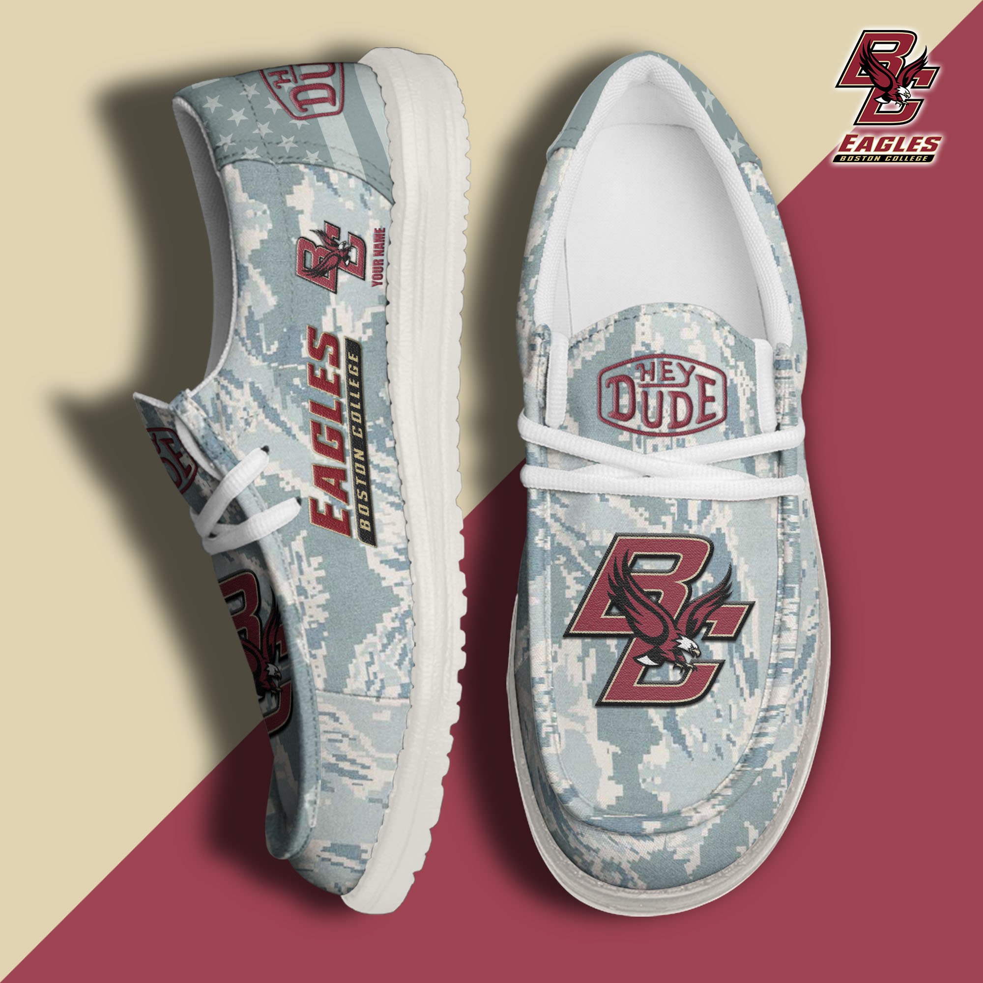 JWFancy Boston College Eagles Hey Dude Shoes Wally Men's Lace Up Loafers Comfortable For Men And Women