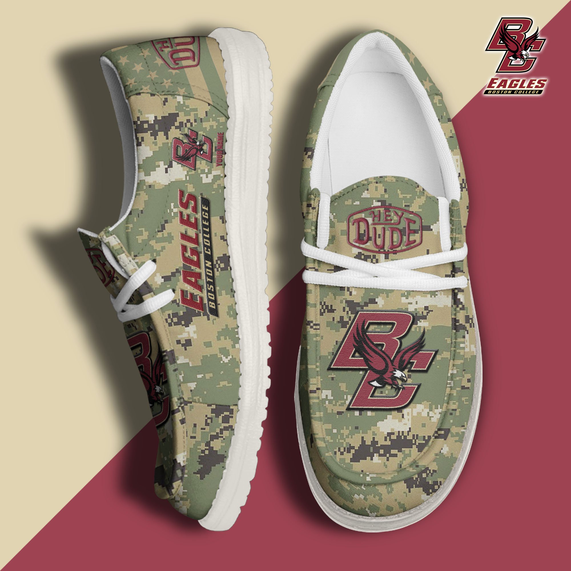 JWFancy Boston College Eagles Hey Dude Shoes Wally Men's Lace Up Loafers Comfortable For Men And Women