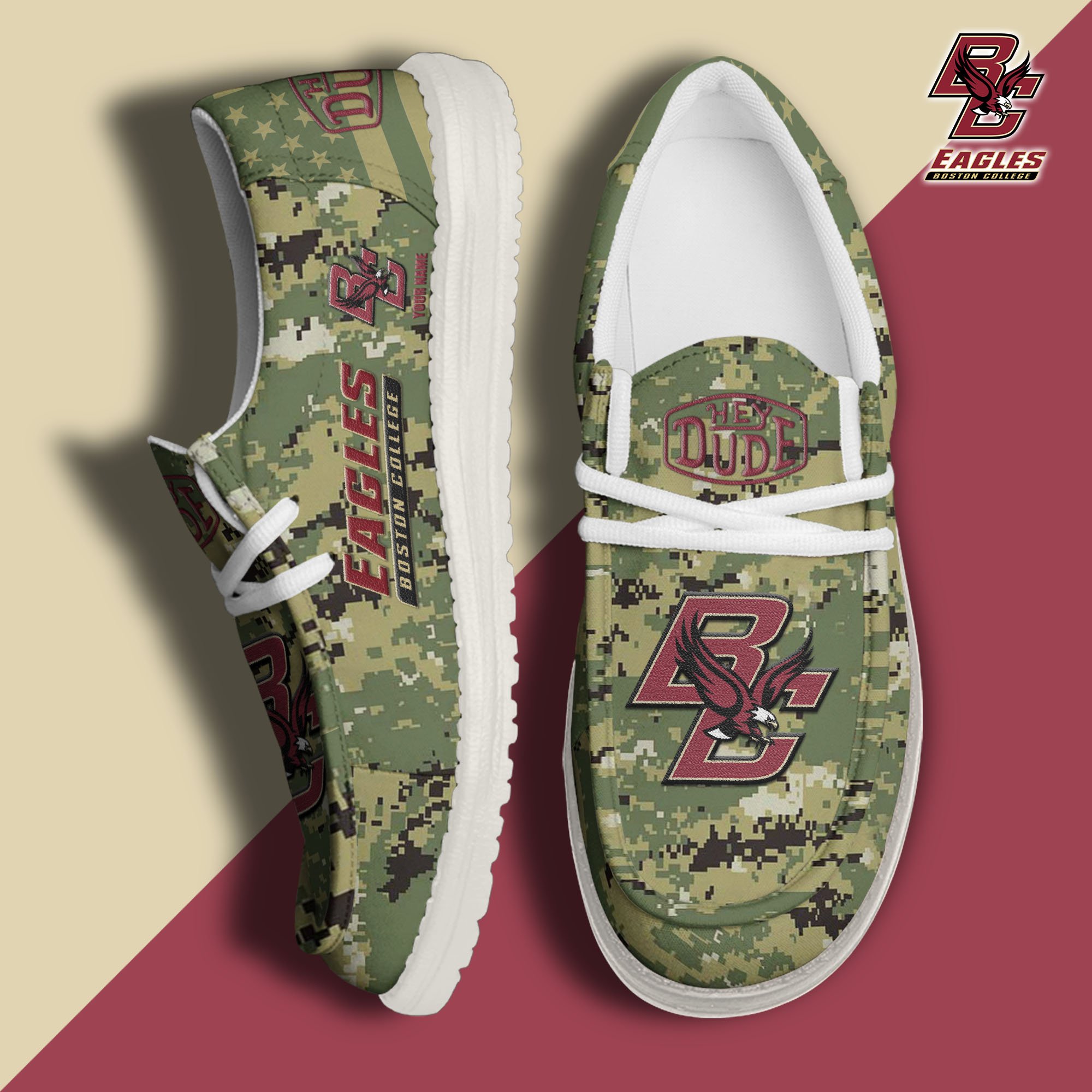 JWFancy Boston College Eagles Hey Dude Shoes Wally Men's Lace Up Loafers Comfortable For Men And Women