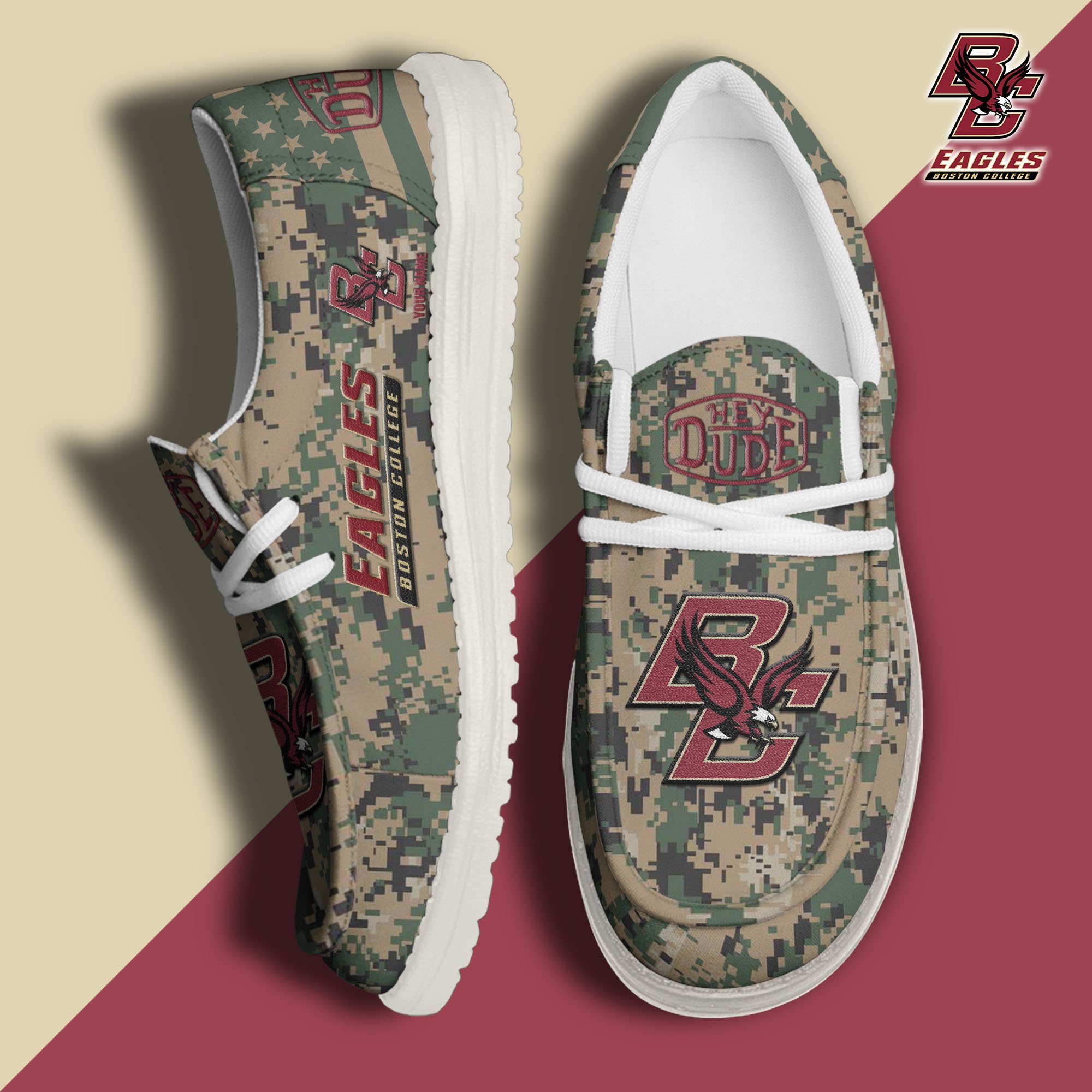 JWFancy Boston College Eagles Hey Dude Shoes Wally Men's Lace Up Loafers Comfortable For Men And Women