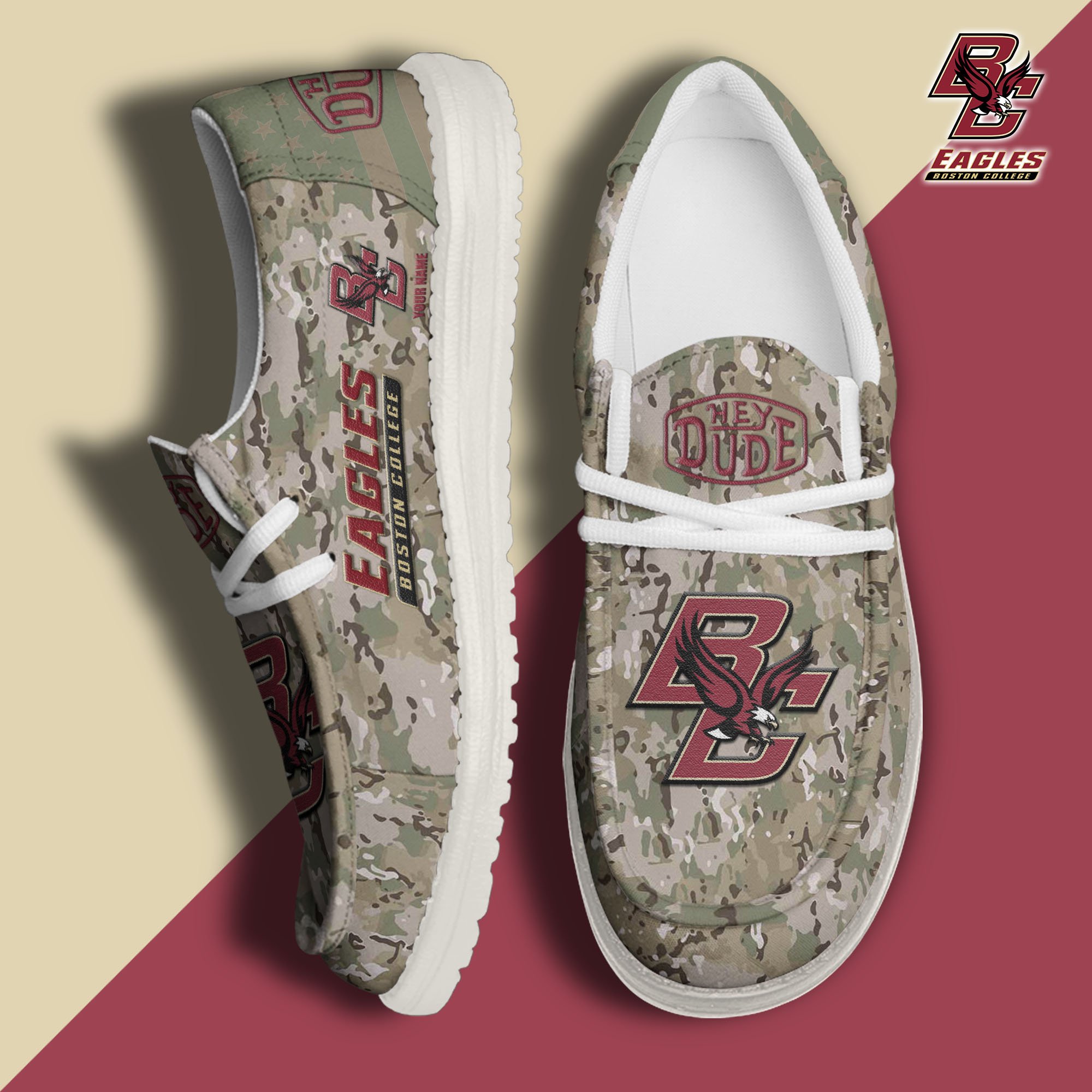 JWFancy Boston College Eagles Hey Dude Shoes Wally Men's Lace Up Loafers Comfortable For Men And Women
