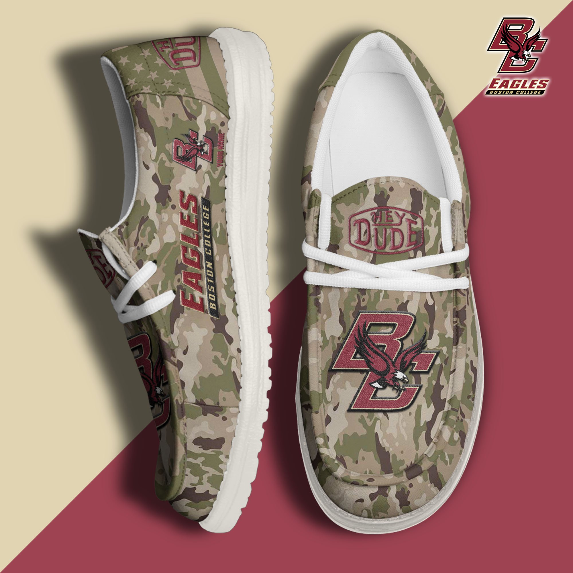 JWFancy Boston College Eagles Hey Dude Shoes Wally Men's Lace Up Loafers Comfortable For Men And Women