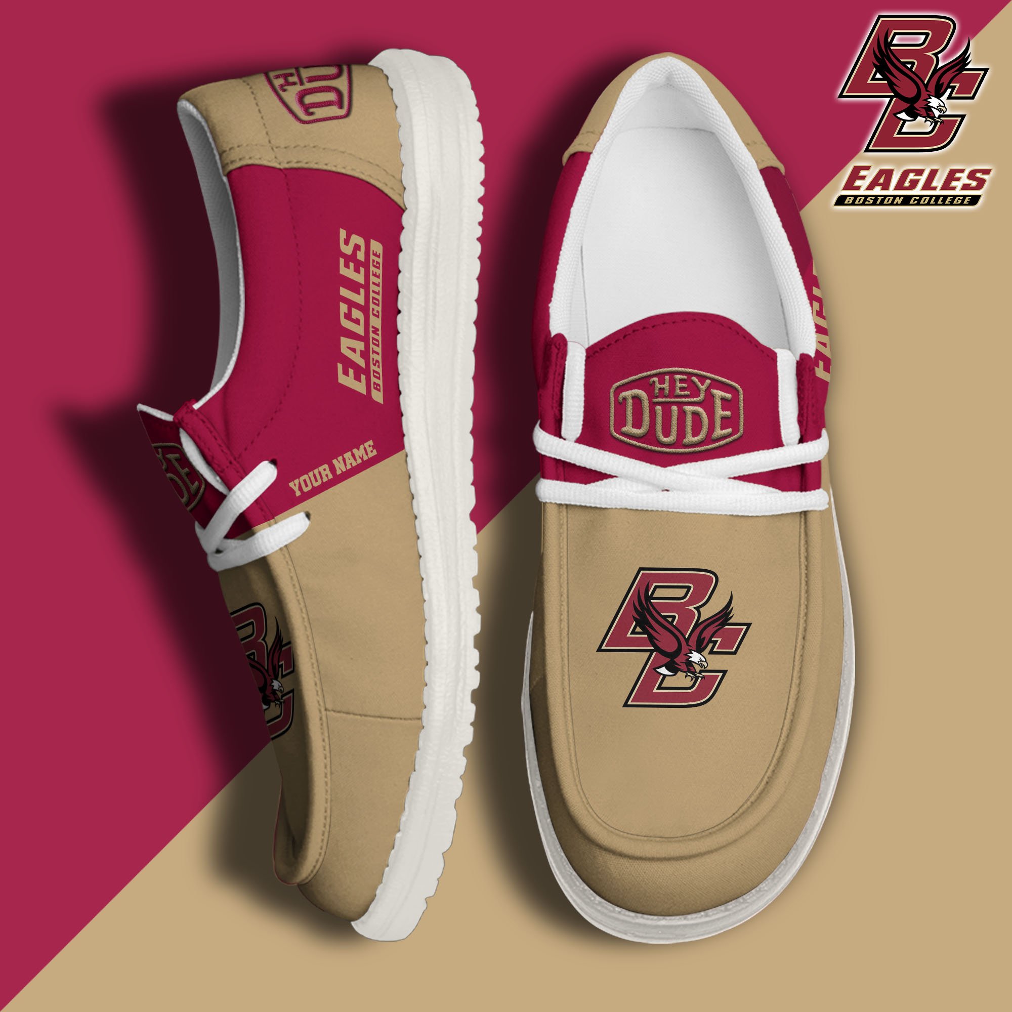 JWFancy Boston College Eagles Hey Dude Shoes Wally Men's Lace Up Loafers Comfortable For Men And Women