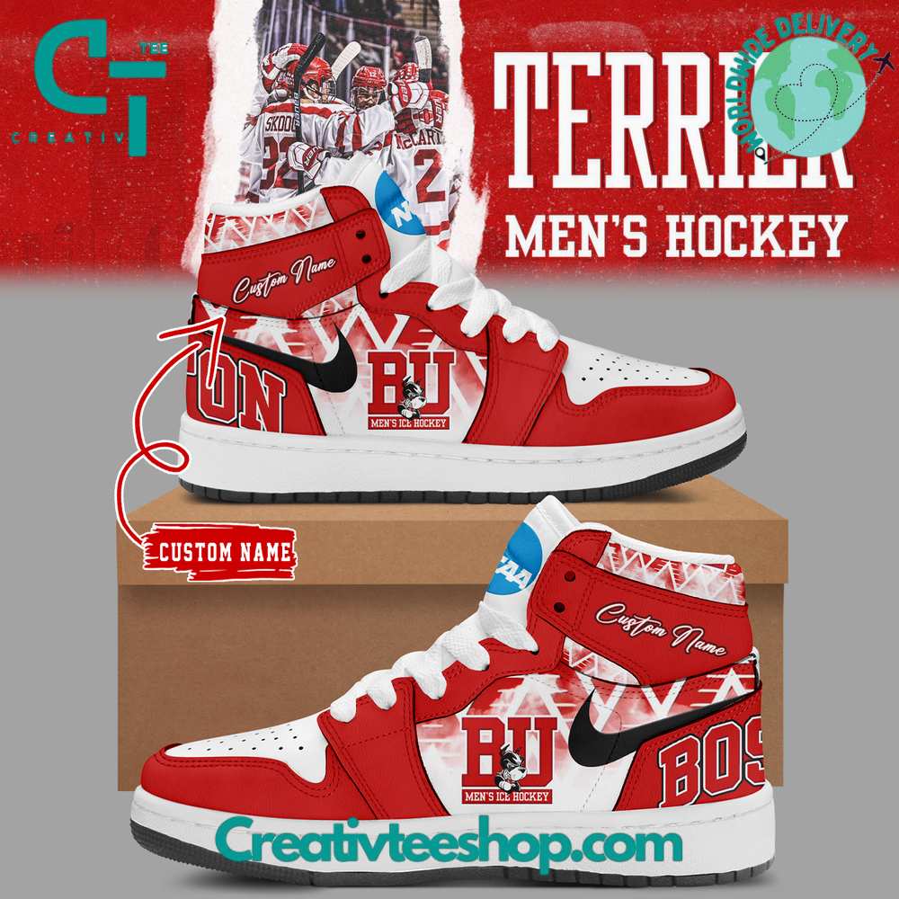 JWFancy Boston University Terriers Ice Hockey AJ1 High Sneakers Shoes For Men And Women