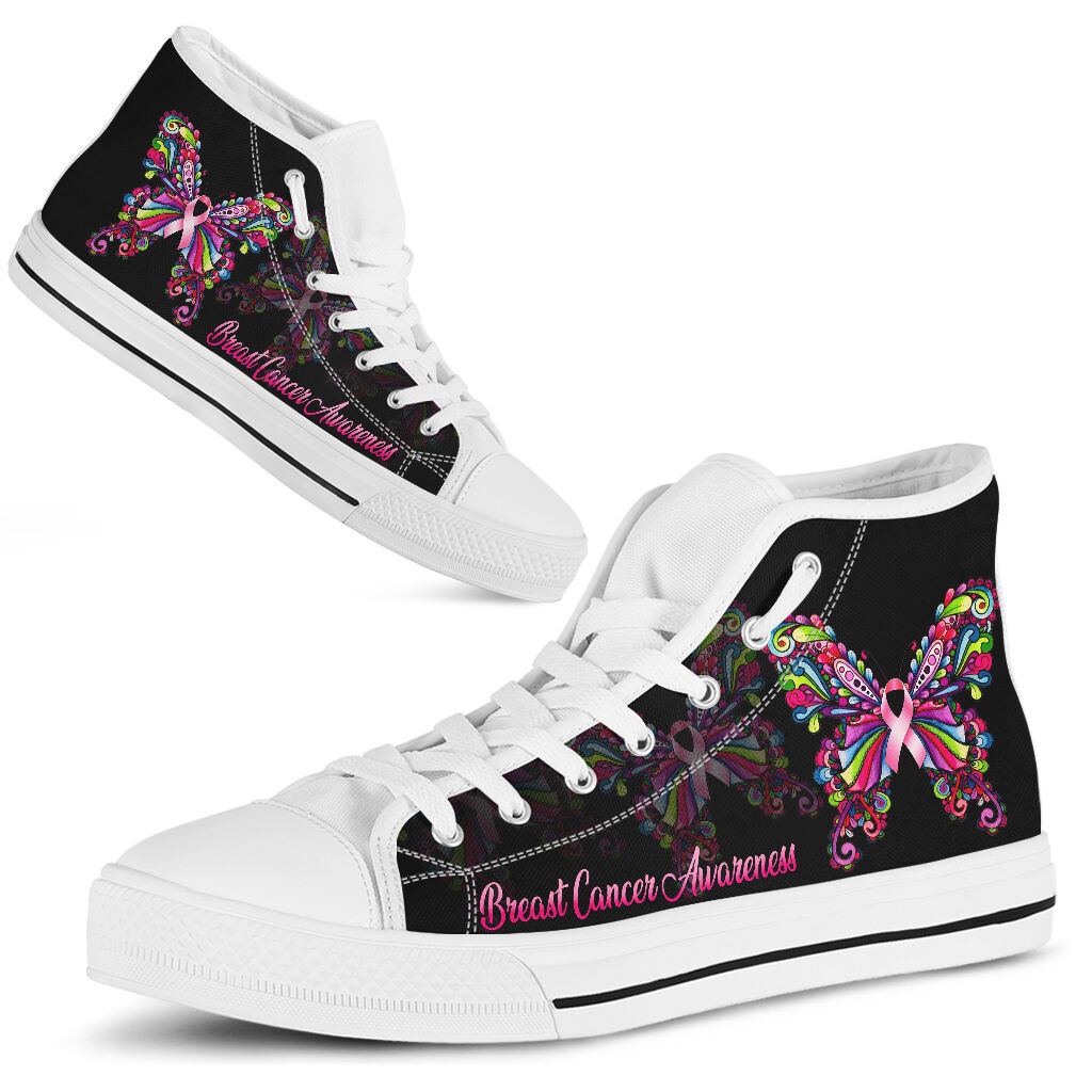 JWFancy Breast Cancer Awareness High Top Canvas Sneakers Shoes For Men And Women