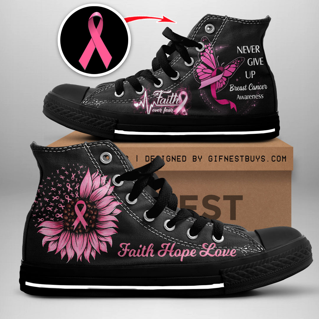 JWFancy Breast Cancer Awareness High Top Canvas Sneakers Shoes For Men And Women
