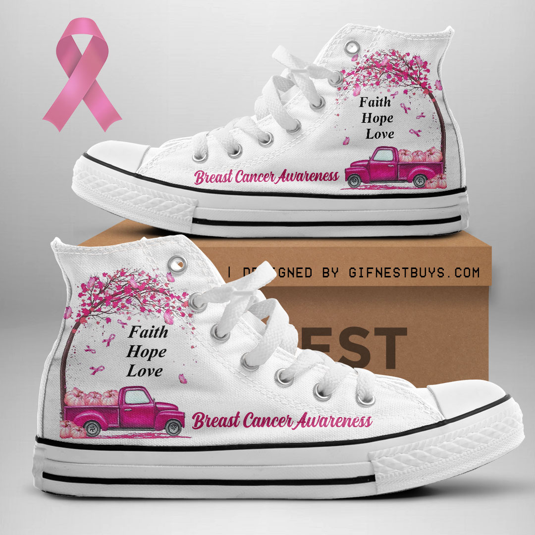 JWFancy Breast Cancer Awareness High Top Canvas Sneakers Shoes For Men And Women