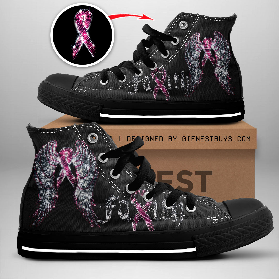 JWFancy Breast Cancer Awareness High Top Canvas Sneakers Shoes For Men And Women