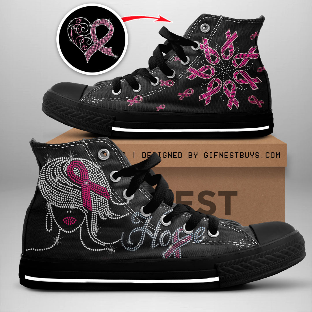 JWFancy Breast Cancer Awareness High Top Canvas Sneakers Shoes For Men And Women