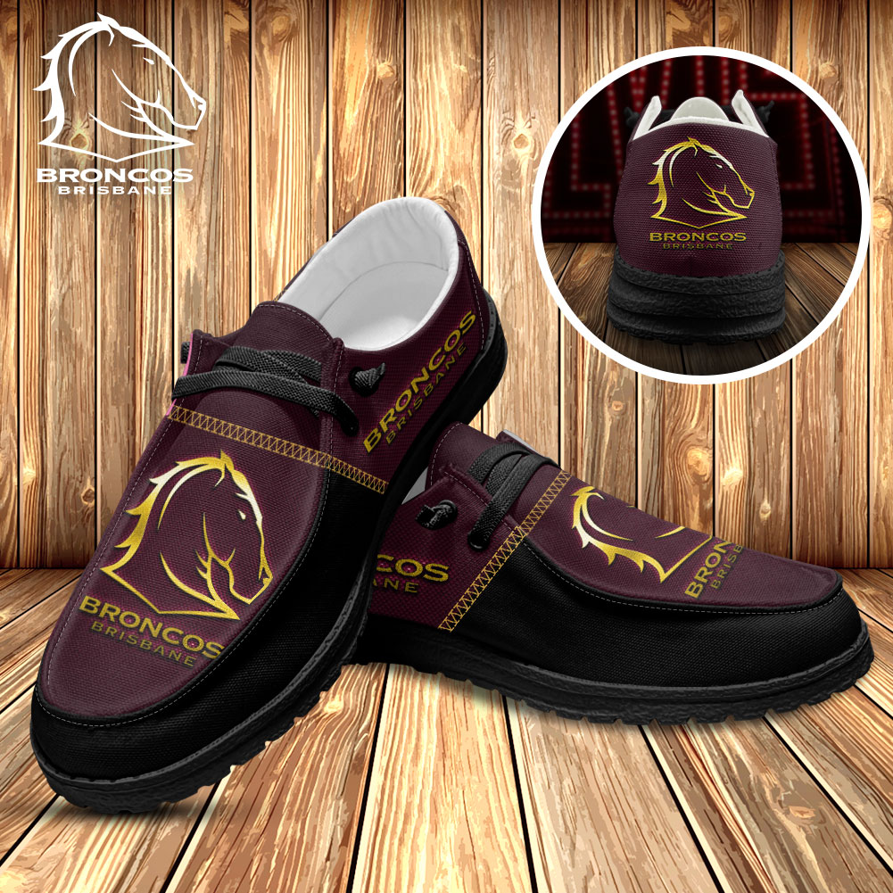 JWFancy Brisbane Broncos Hey Dude Shoes Wally Men's Lace Up Loafers Comfortable For Men And Women