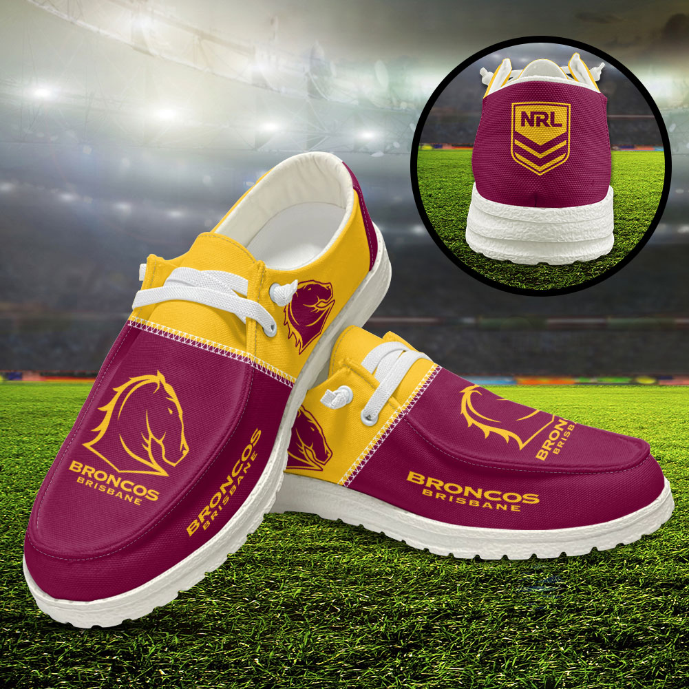JWFancy Brisbane Broncos Hey Dude Shoes Wally Men's Lace Up Loafers Comfortable For Men And Women