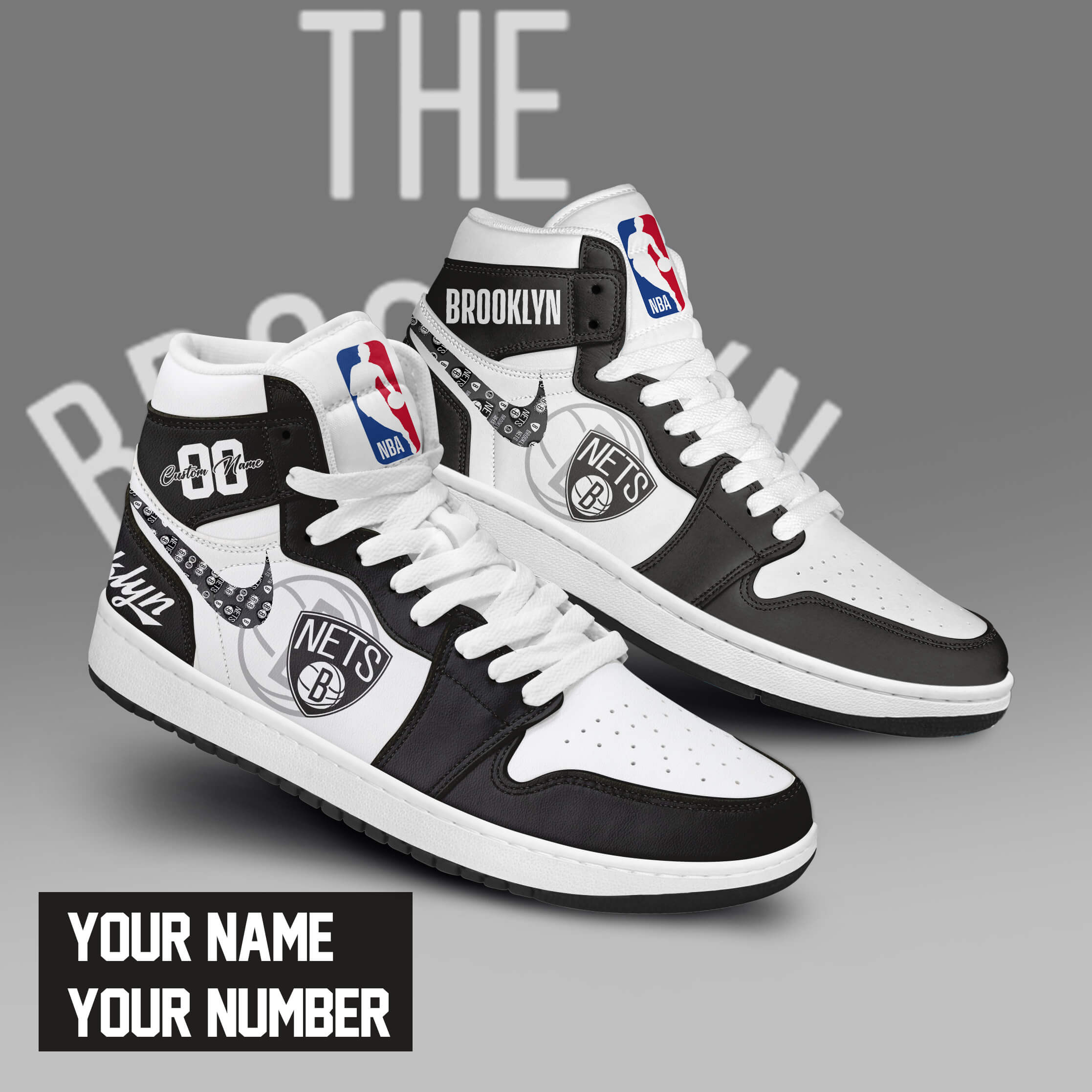 JWFancy Brooklyn Nets AJ1 High Sneakers Shoes For Men And Women
