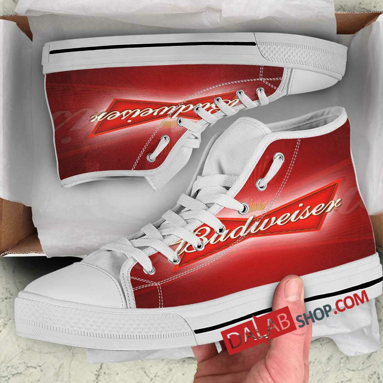 JWFancy Budweiser Red High Top Canvas Sneakers Shoes For Men And Women