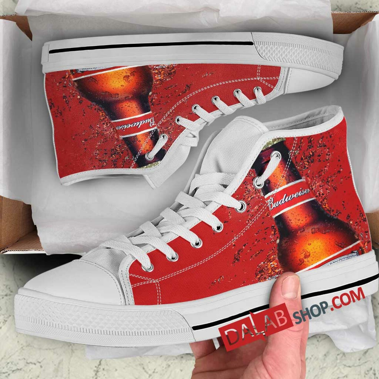 JWFancy Budweiser Red High Top Canvas Sneakers Shoes For Men And Women