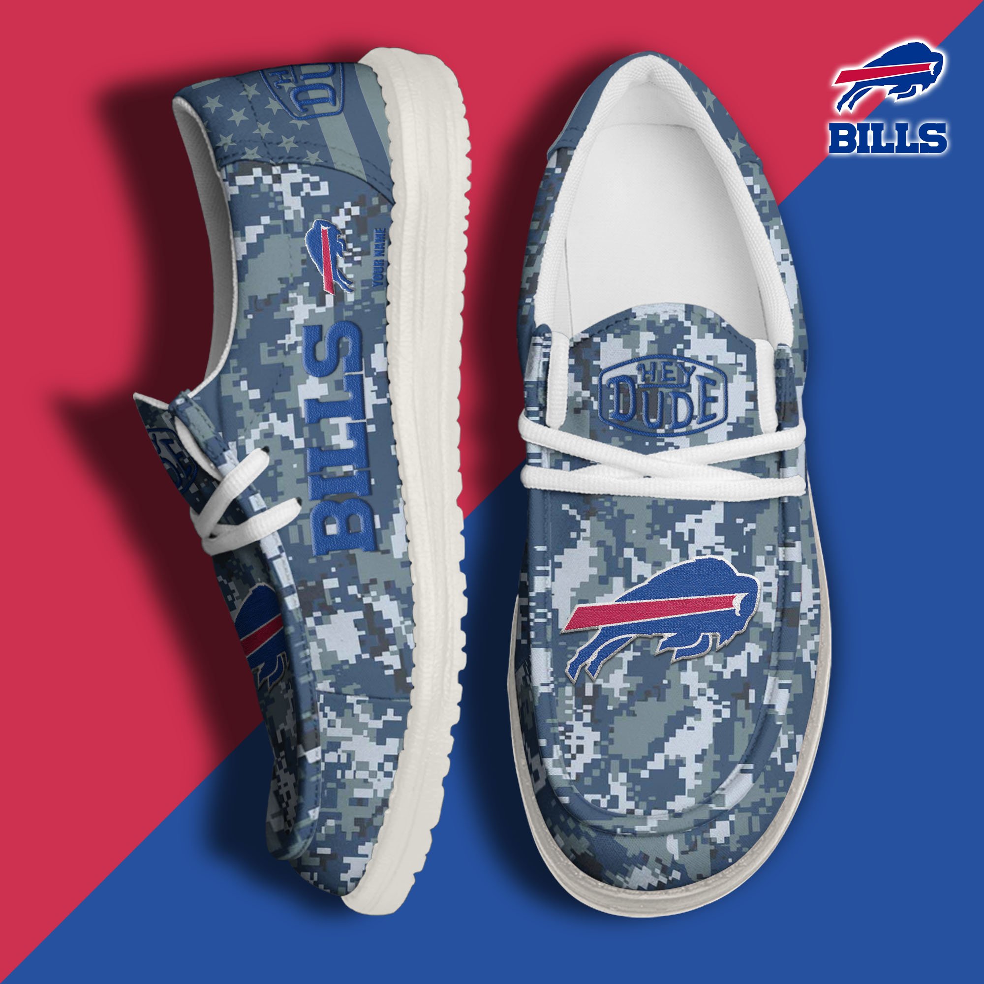 JWFancy Buffalo Bills Hey Dude Shoes Wally Men's Lace Up Loafers Comfortable For Men And Women